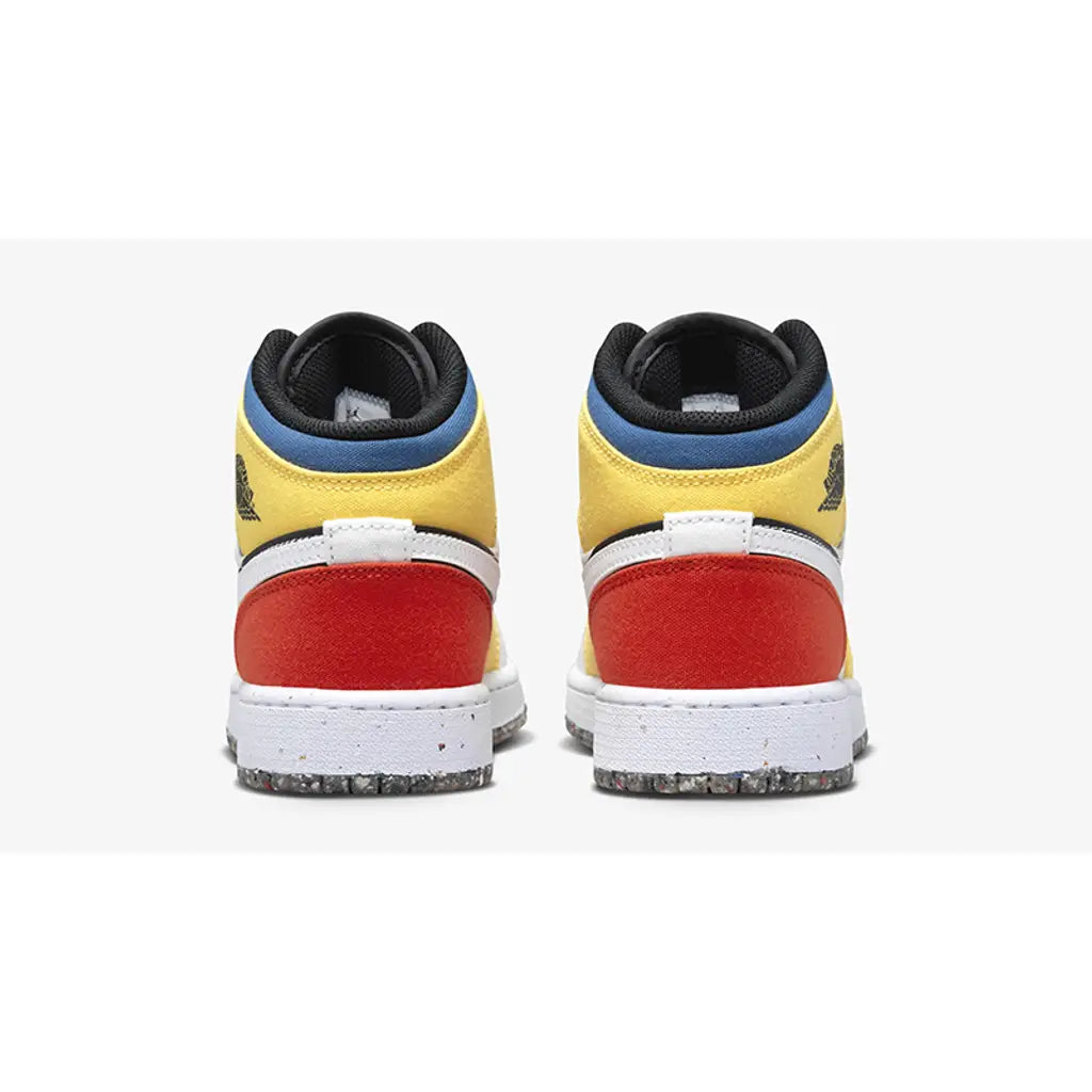 Nike Kids Air Jordan 1 Mid Basketball Shoes - White/Black/Red/Yellow/Blue - High Top Sneakers for Boys & Girls - Perfect for School, Sports & Casual Wear