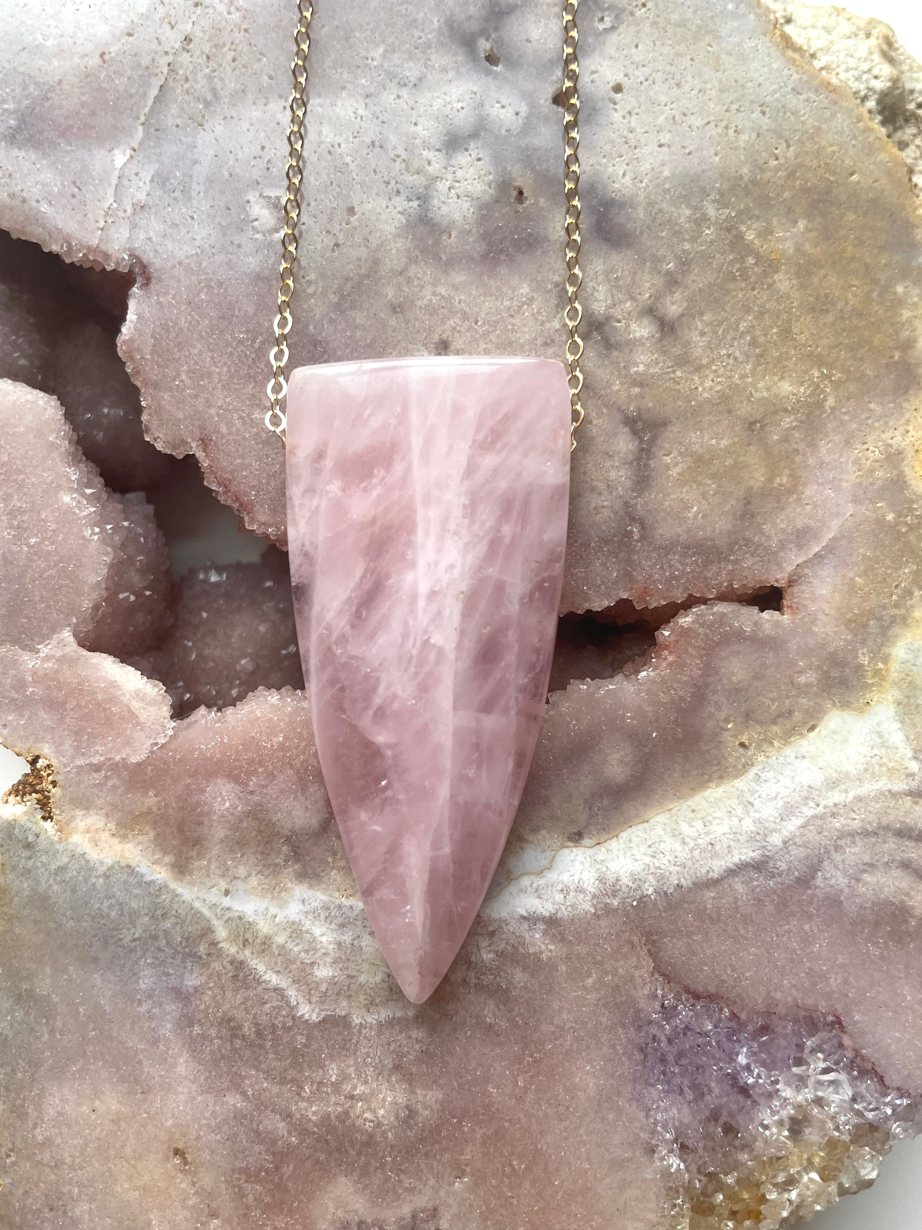 Rose Quartz Dagger Necklace - 14K Gold Filled Pendant for Women, Healing Crystal Jewelry Gift for Protection & Love | Perfect for Meditation, Spiritual Healing & Everyday Wear