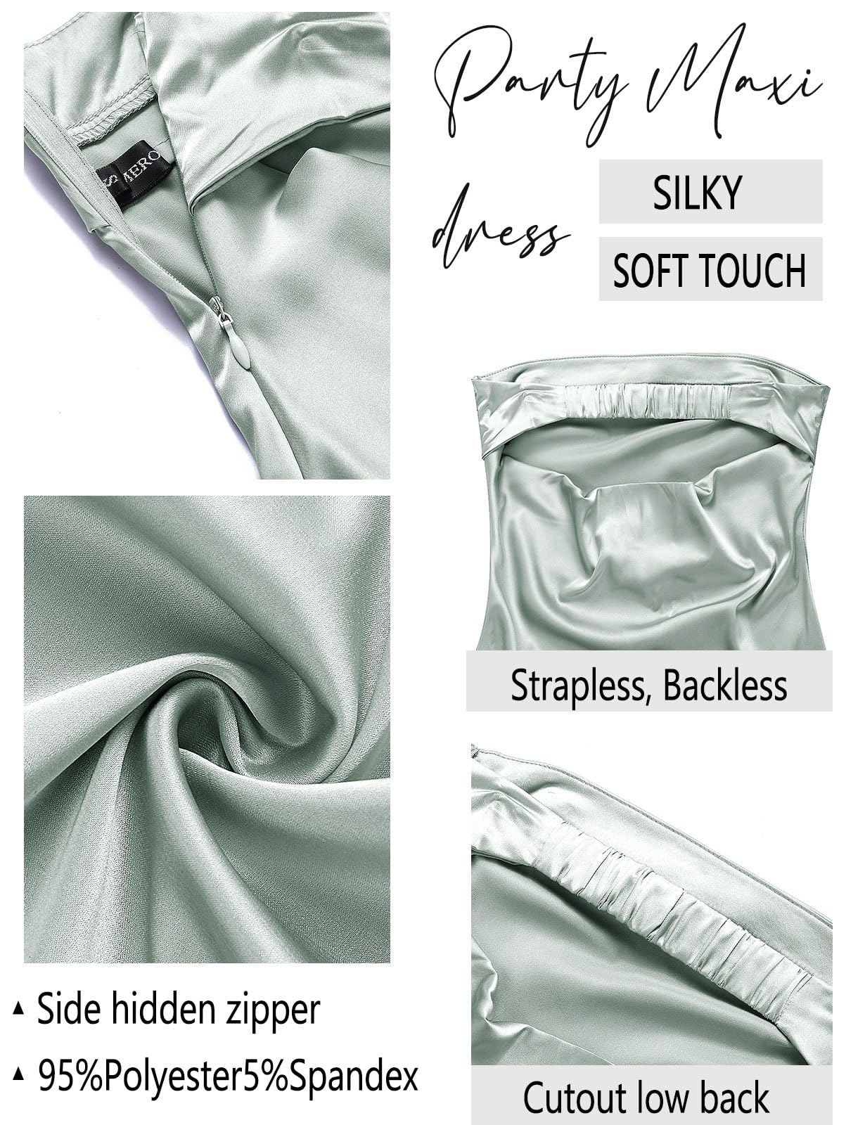 MEROKEETY Women's Strapless Satin Bodycon Maxi Dress for Wedding Guest & Summer 2025 | Elegant Backless Formal Gown for Evening Parties, Cocktail Events & Special Occasions