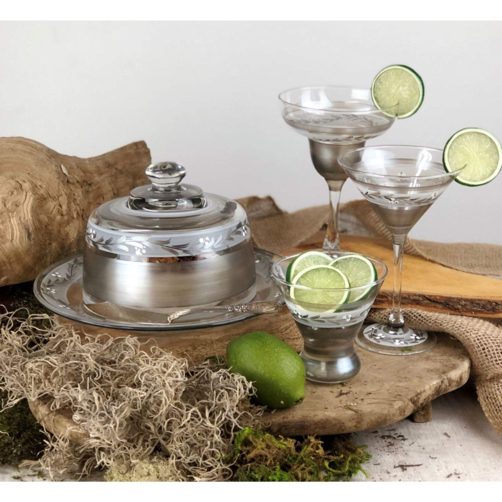 Hand Painted Pewter Vine Martini Glasses Set of 2 - 7.5 oz Elegant Stemware for Cocktail Parties, Wedding Gifts & Home Bar Decor