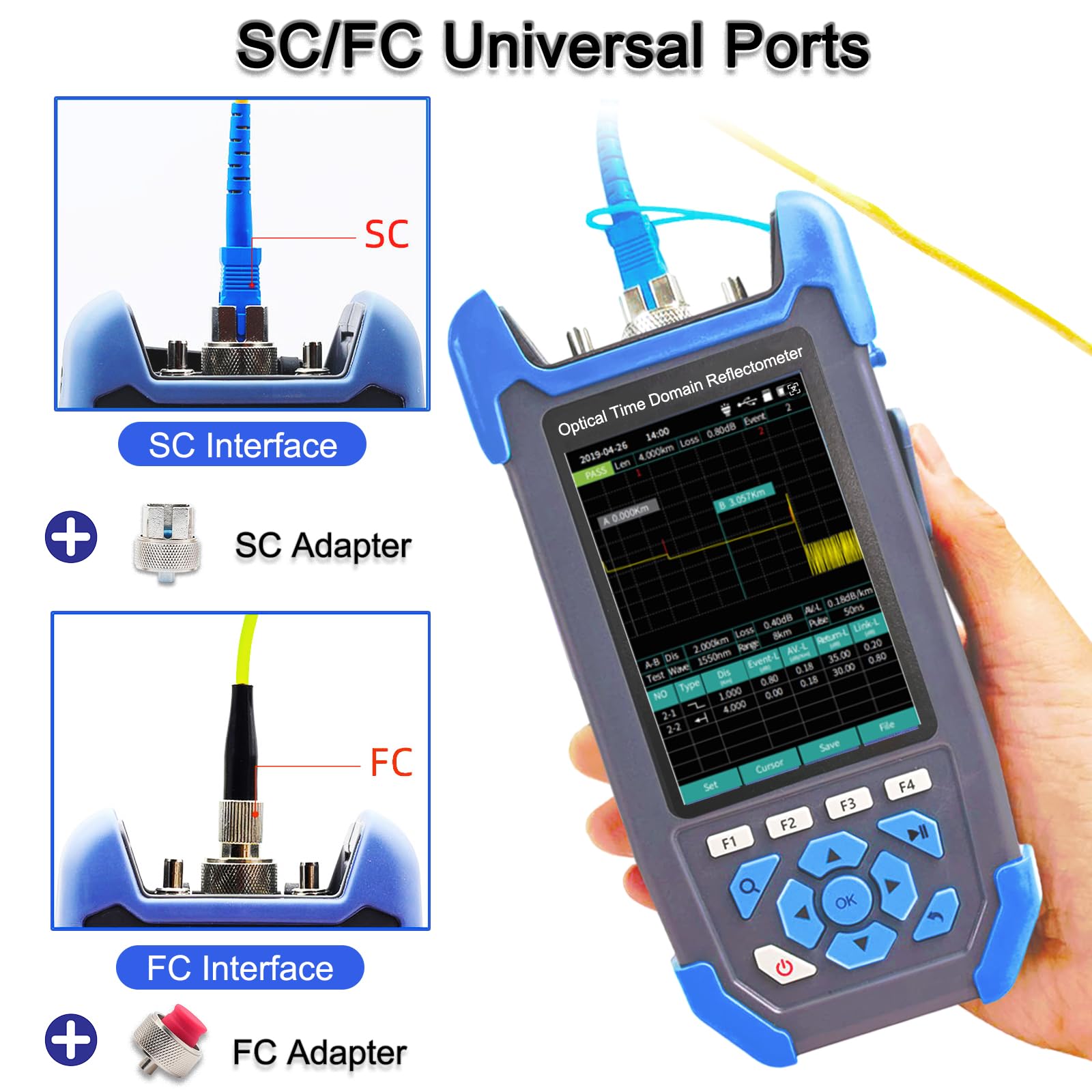 OTDR Optical Fiber Tester Mini-Pro SM 1310/1550nm with Event Map - Multi-Function Tester for OPM, OLS, RJ45 & VFL - 10m-60km Test Range, 24dB/22dB Dynamic Range - FC/UPC, FC/APC, SC Connectors - Perfect for Fiber Optic Network Installation & Maintenance