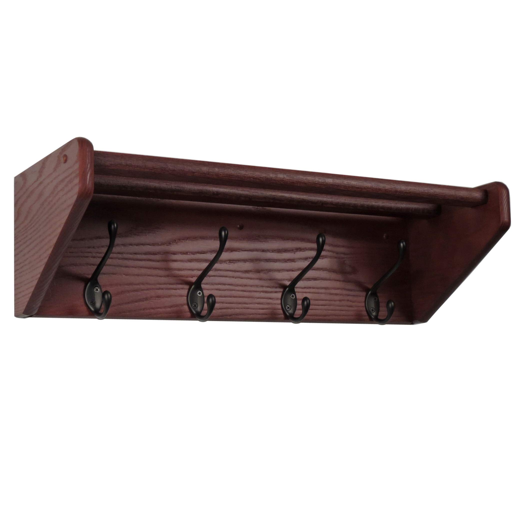 4-Shelf Wooden Mallet Coat Rack with Black Hooks - Solid Mahogany Entryway Organizer for Hats, Coats & Bags | Perfect for Hallway, Bedroom or Mudroom Storage