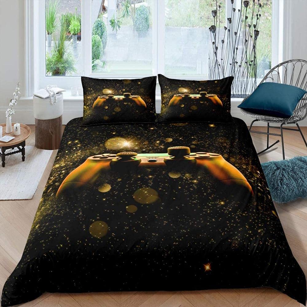 Video Game Controller Duvet Cover Set - King/Queen/Twin/Full Size Boys Kids Bedding with Pillowcases - Gamer Themed Starry Sky Galaxy Design - Perfect for Gaming Rooms, Kids Bedrooms & Sleepovers
