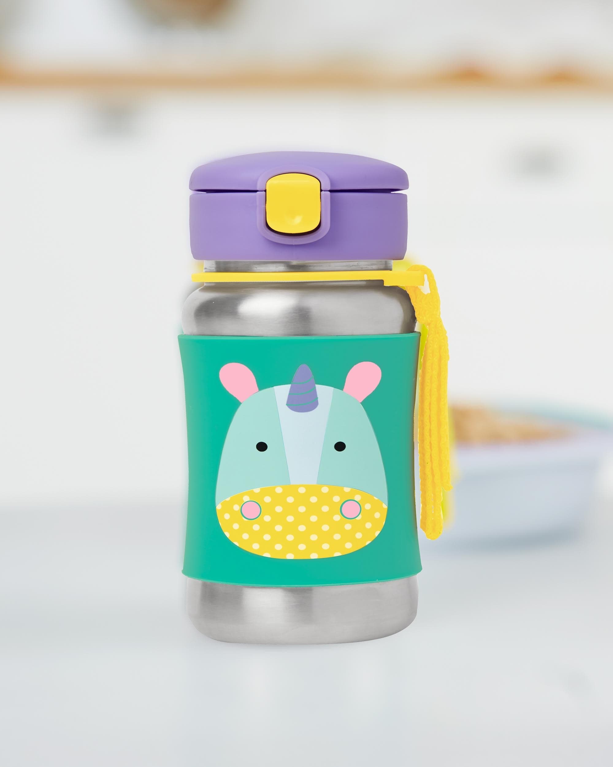 Skip Hop Zoo Stainless Steel Straw Bottle - Insulated Kids Water Bottle with Leak-Proof Lid, BPA-Free & Eco-Friendly - Perfect for School, Travel & Outdoor Activities