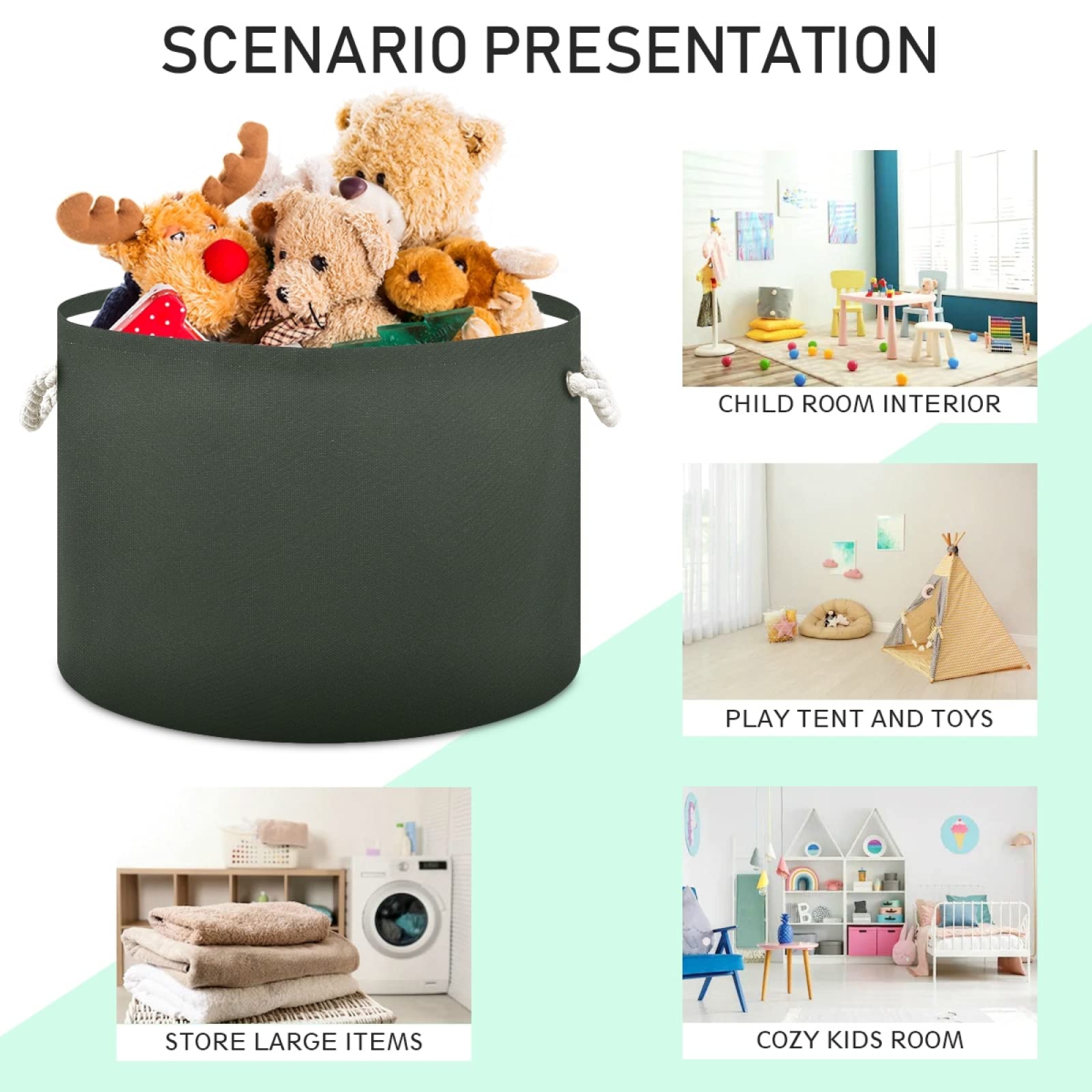 Xigua Large Cotton Rope Storage Basket - 18 Inch Hunter Green Laundry Hamper for Baby Clothes, Blankets & Toys | Perfect for Nursery, Playroom & Bedroom Organization