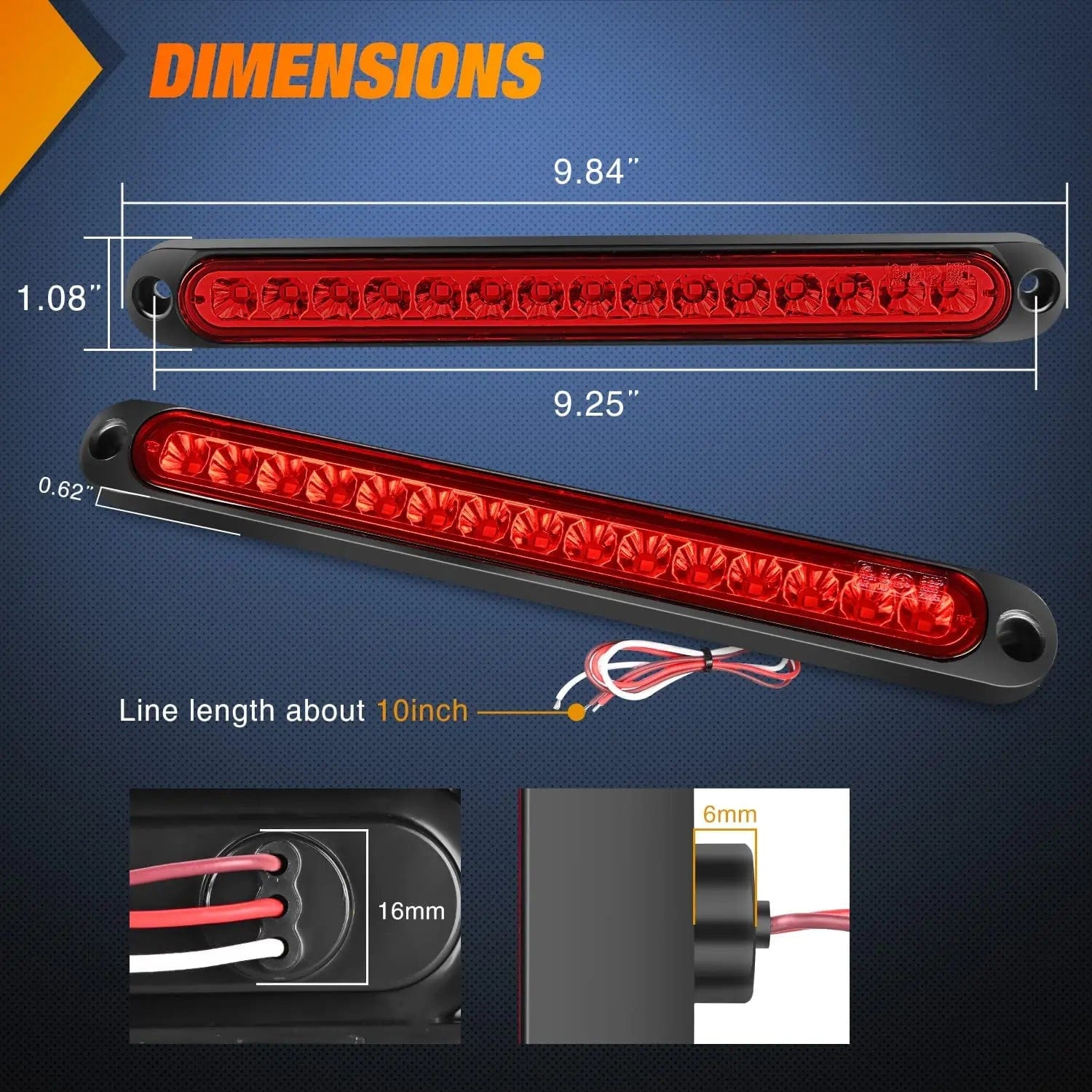 10 Inch 15 LED Red Trailer Light Bar (Pair) - Waterproof & Durable for Trucks, Trailers, Off-Road Vehicles - Perfect for Night Driving, Emergency Signaling & Heavy Duty Use