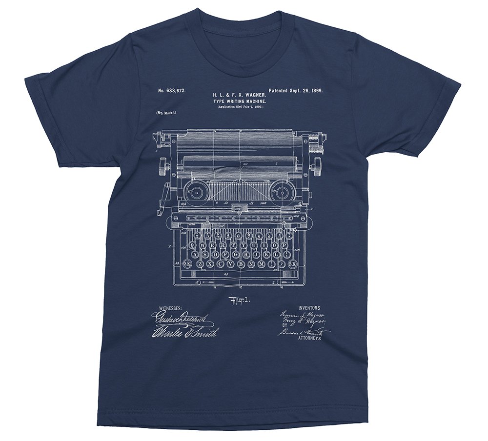 Vintage 1899 Typewriter Patent T-Shirt - Mechanical Keyboard Design for Writers & Typists | Perfect Gift for History Buffs & Office Workers