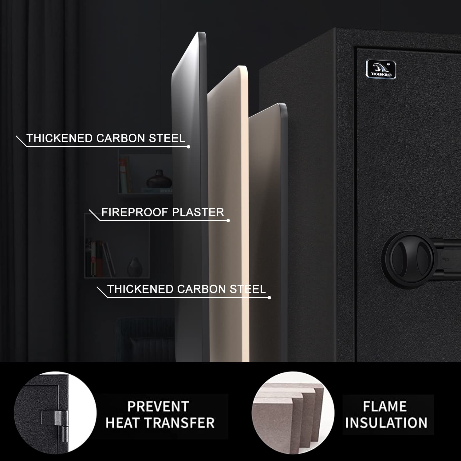 TIGERKING 3.47 Cubic Feet Fireproof Safe Box - Large Steel Security Safe with Digital Keypad Lock for Cash, Jewelry & Documents - Perfect for Home, Office & Business Use