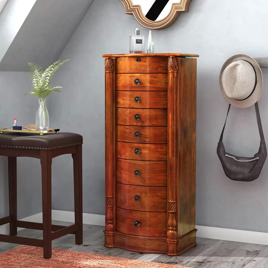 Large Jewelry Armoire Organizer - Hives and Honey Florence Style Jewelry Box with Mirror & Multiple Drawers | Perfect for Bedroom, Closet & Travel Storage