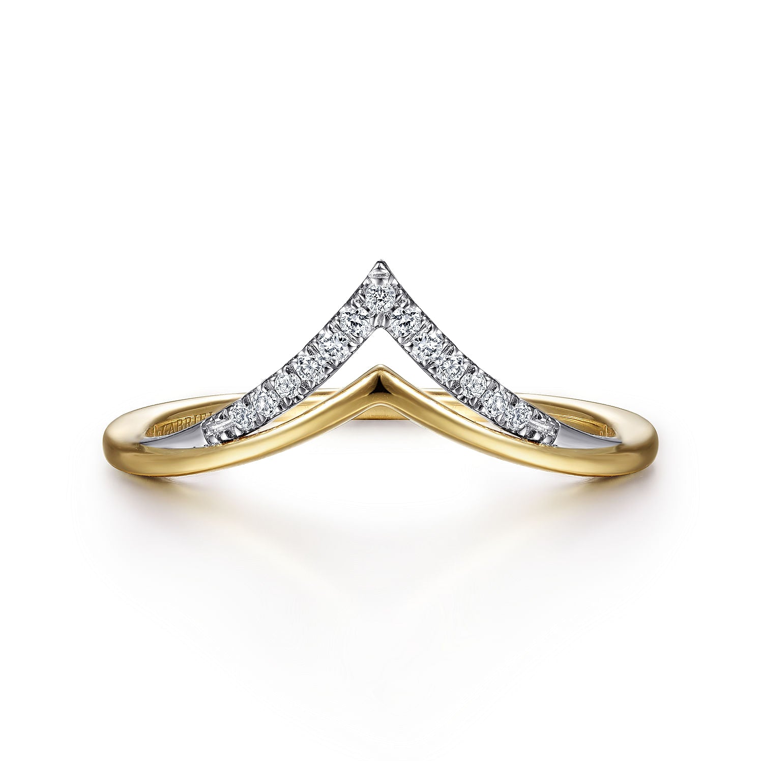 14K White & Yellow Gold Diamond Chevron Ring - Elegant Stackable Band for Women | Perfect for Weddings, Anniversaries & Everyday Luxury Jewelry