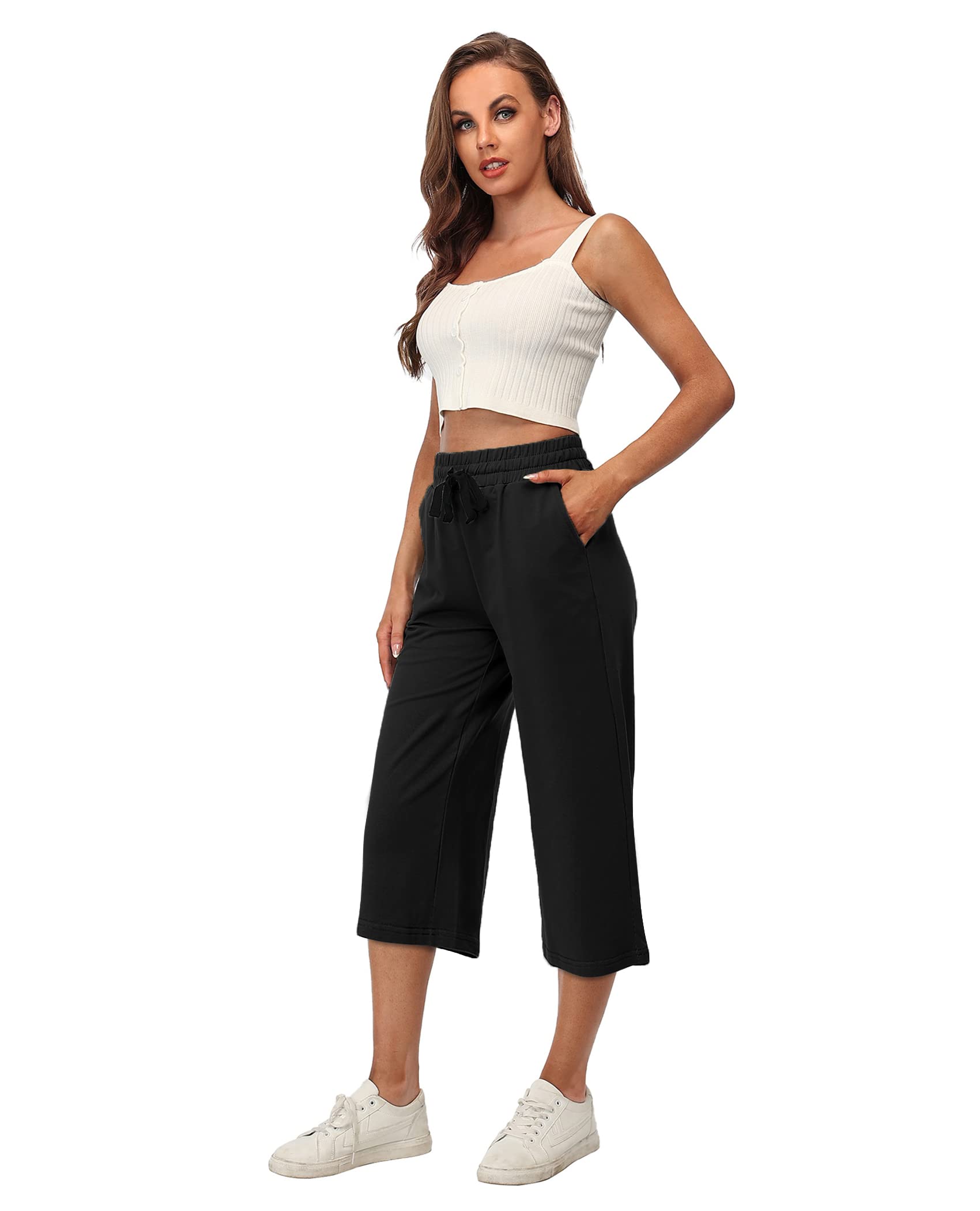 RESHE Women's Capri Yoga Pants - Loose Soft Comfortable Workout Sweatpants with Drawstring & Pockets for Yoga, Running, Gym, Lounge & Casual Wear
