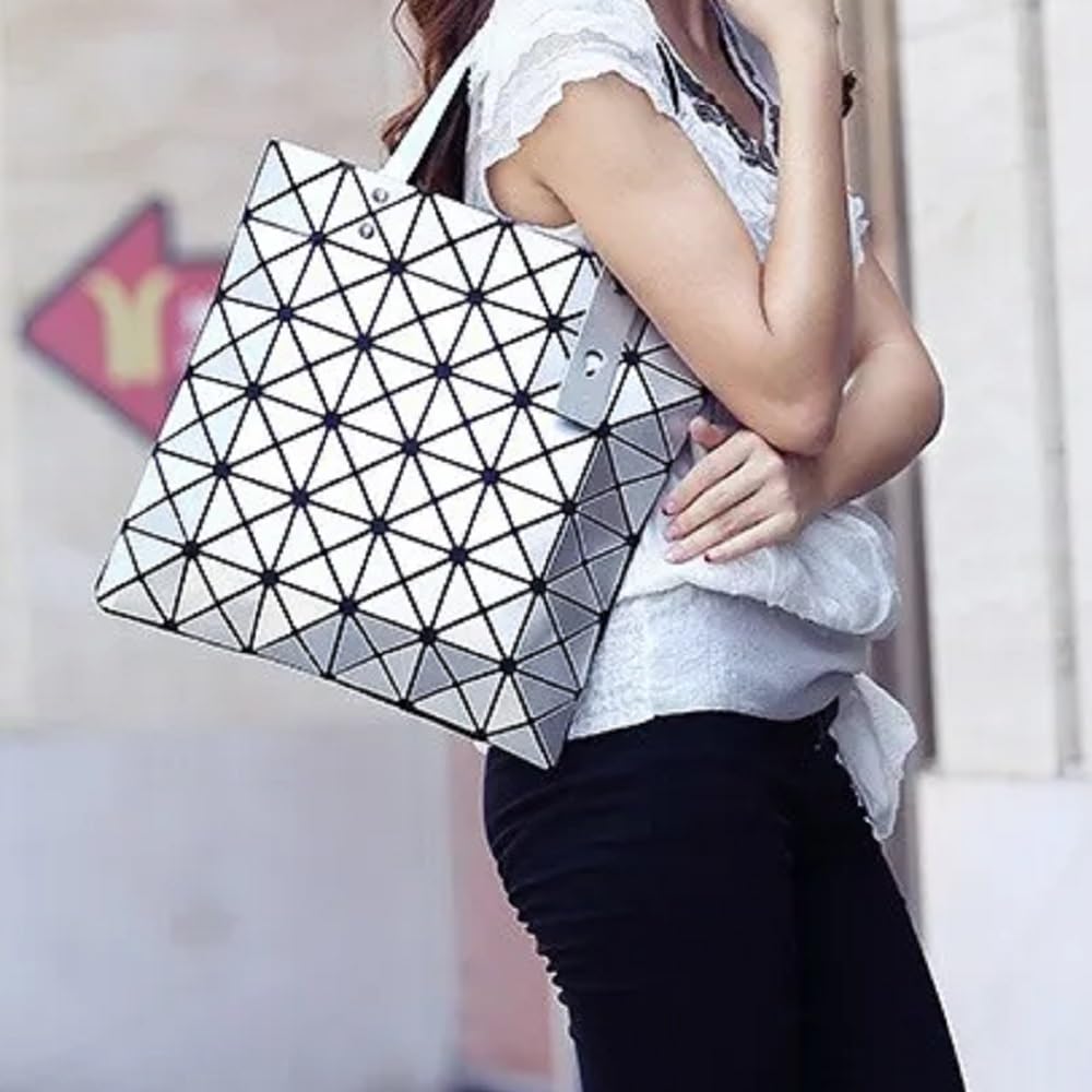 Stylish Geometric Plaid Foldable Tote Bag for Women - Fashionable Casual Shoulder Handbag & Mochila - Perfect for Work, Travel, and Daily Use