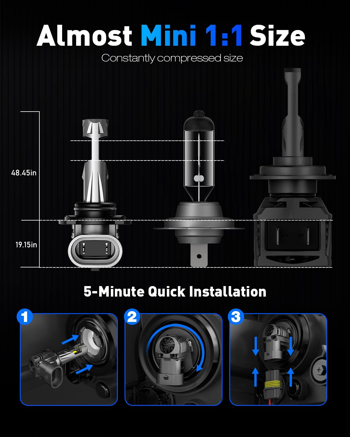 NOVSIGHT 9005/HB3 9006/HB4 LED Bulbs Combo Pack - 36000LM 600% Brighter, Mini Size with Cooling Fan, Plug and Play, 6500K Cool White Fog Lights (Pack of 4) - Perfect for Cars, Trucks, SUVs and Off-Road Vehicles