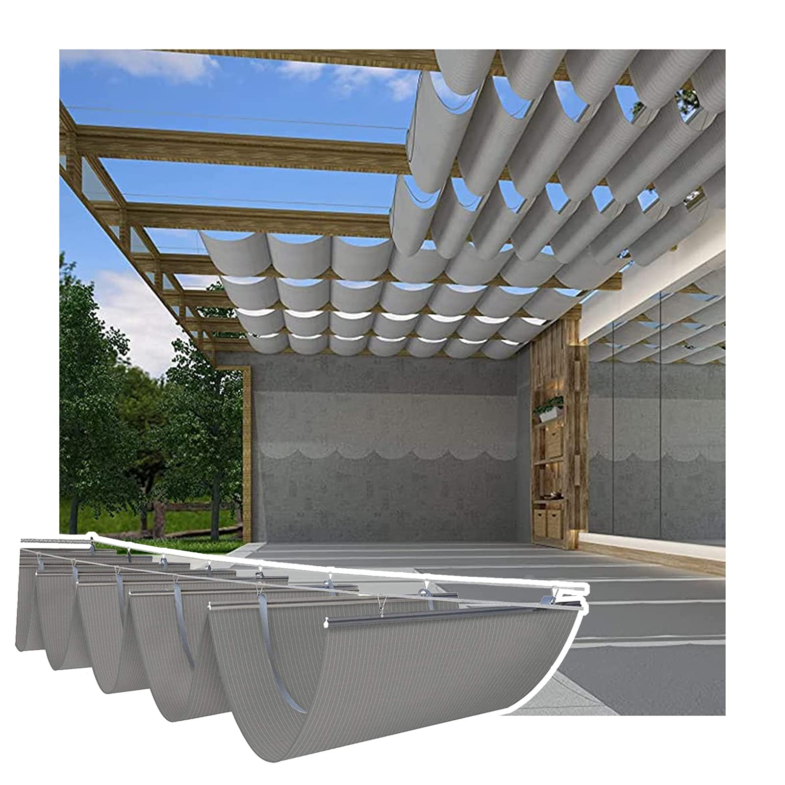LIANGJUN Retractable Pergola Shade Net Canopy - Adjustable Sun Protection Wire Sliding Awning Cover with UV Protection, Breathable Outdoor Patio Shade for Deck, Garden & Pool Area - Custom Size Available - Perfect for Backyard Relaxation, Summer Parties & Outdoor Dining