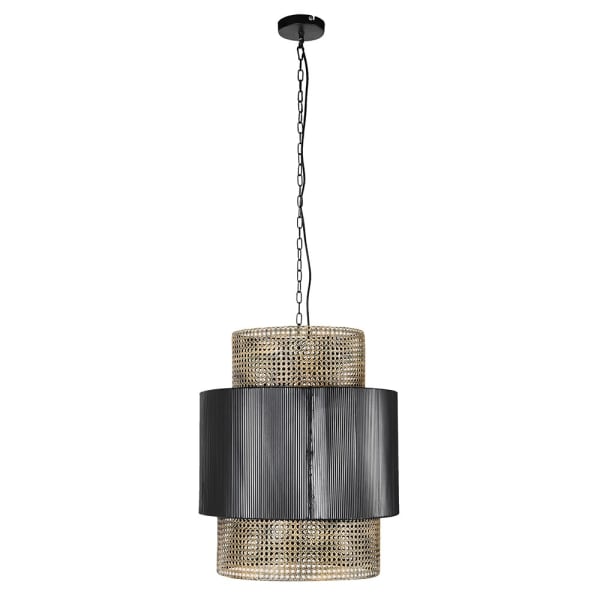 Astra Black and Rattan Effect Metal Pendant Light - Modern Farmhouse Ceiling Fixture for Dining Room, Kitchen Island & Bedroom Lighting
