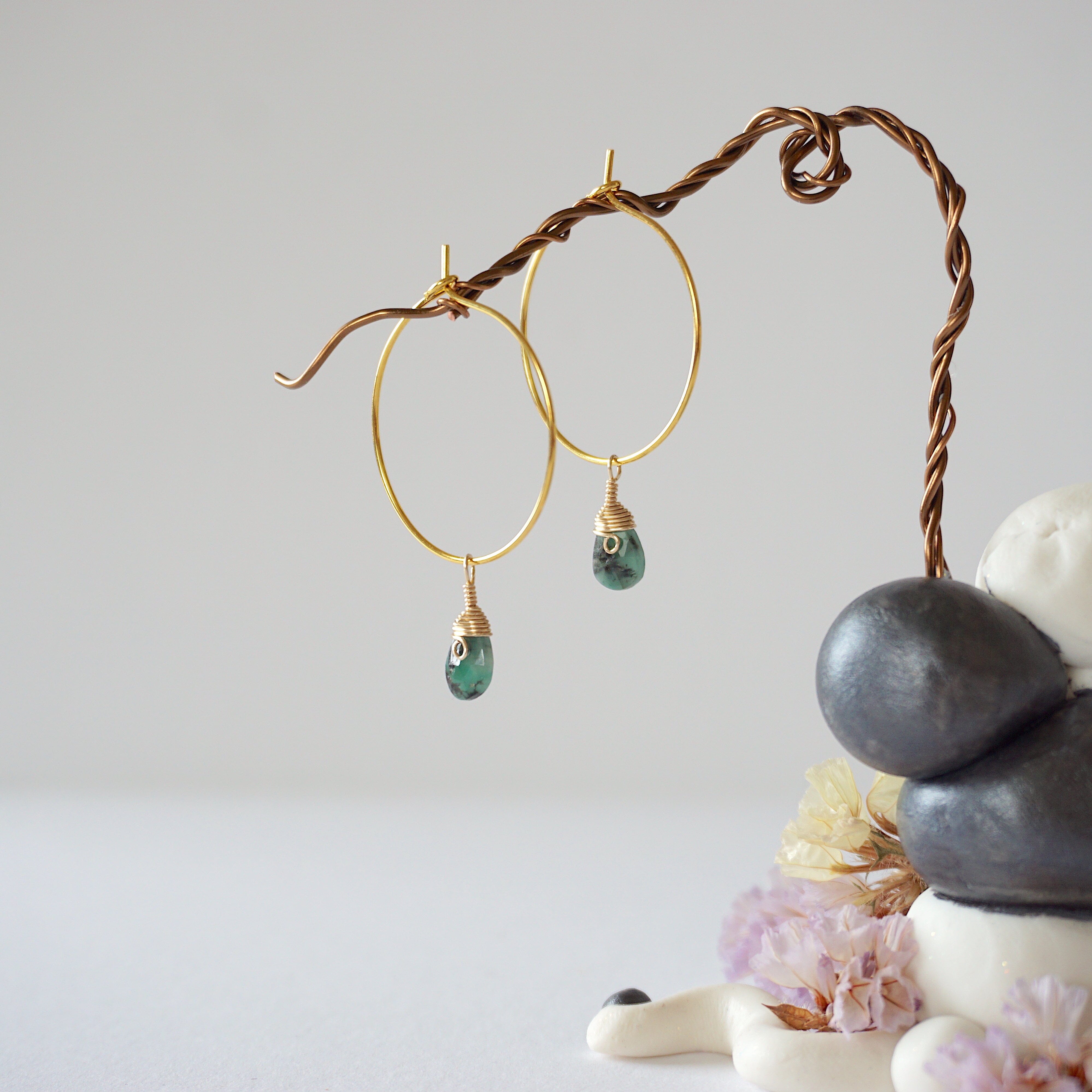 Exquisite Emerald Charm Gold Plated Hoop Earrings for Women - Elegant Dangle Jewelry for Party, Wedding & Everyday Wear