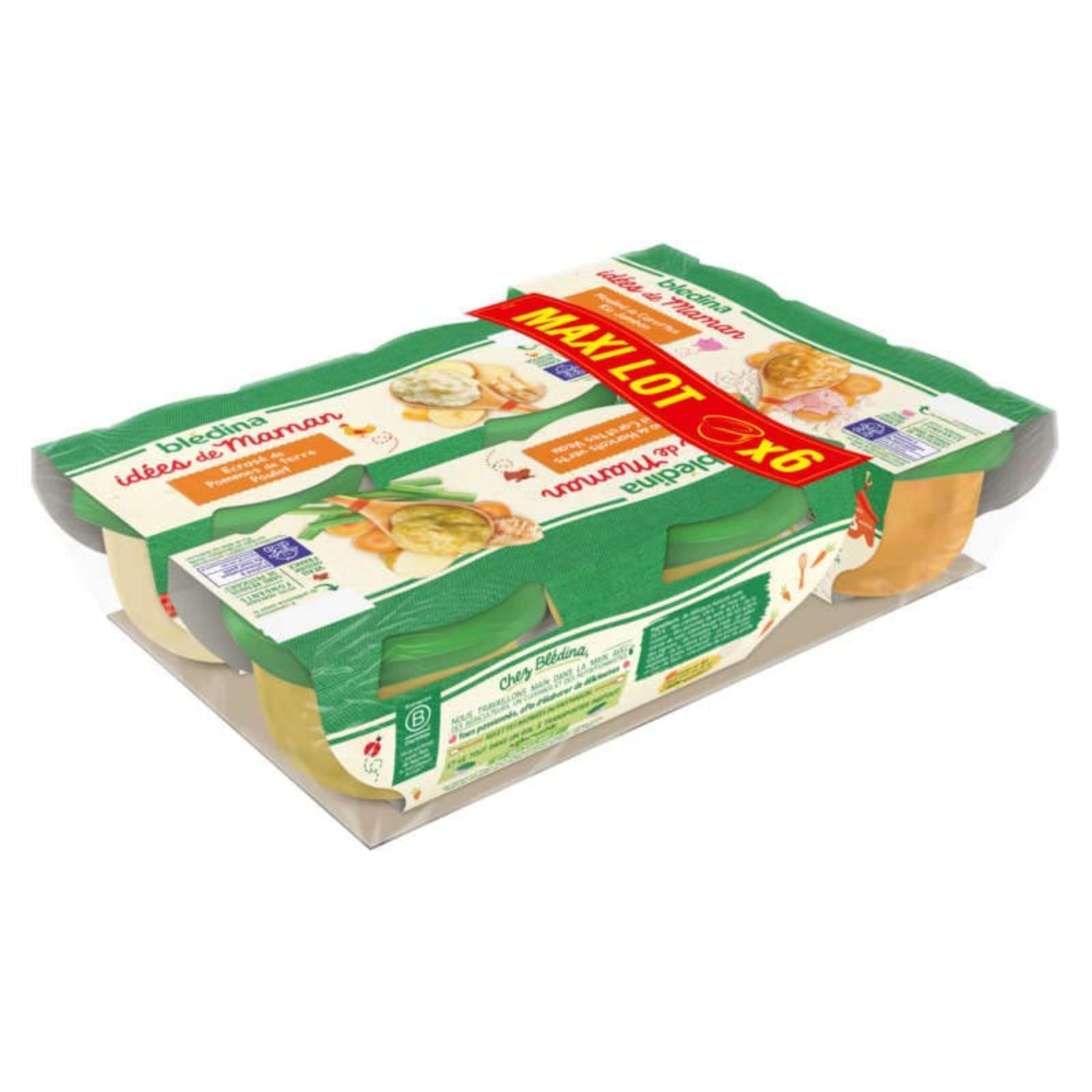 Organic Baby Food Pouches - Blédina Chicken, Veal & Ham Puree for Infants 8+ Months (6 x 200g) | Nutritious & Easy Meals for On-the-Go Feeding, Daycare or Travel