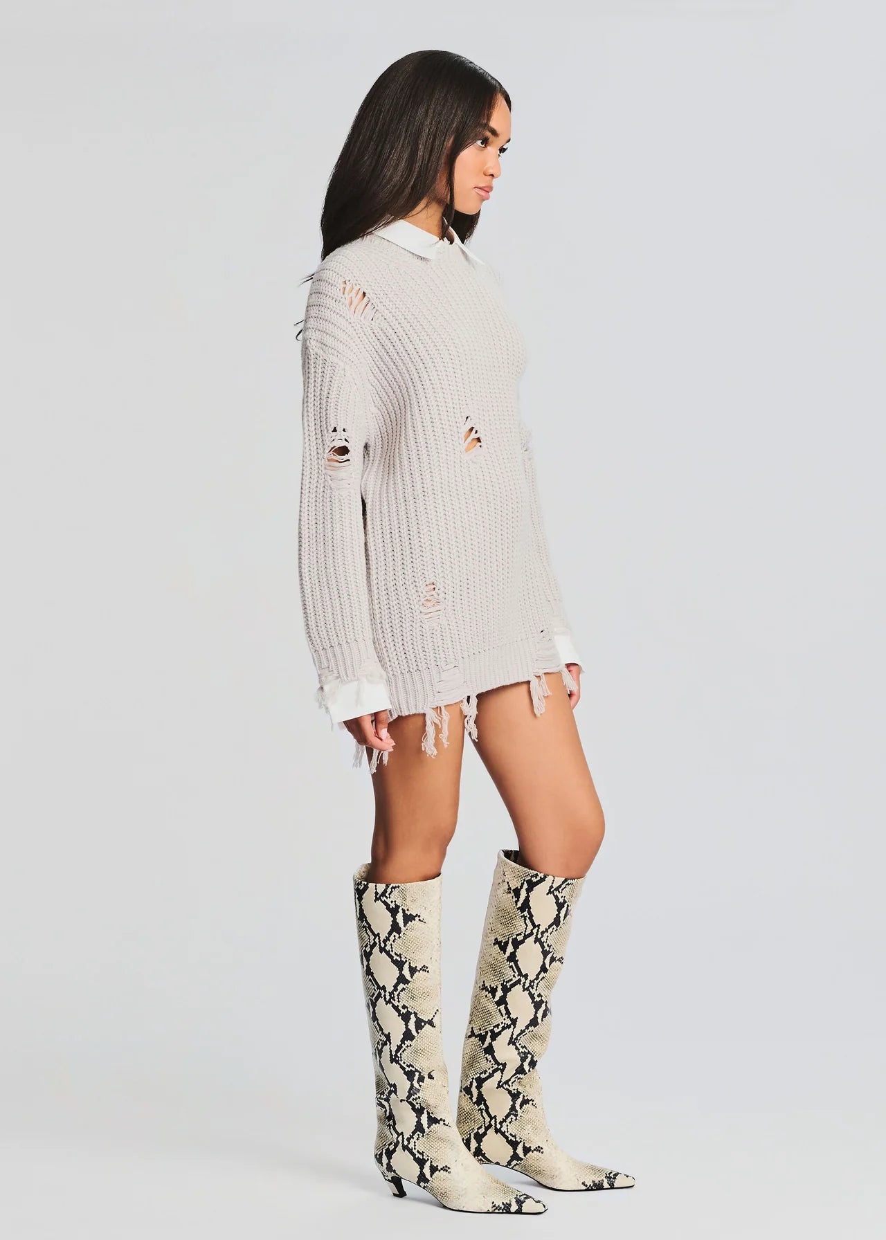 Chloe Women's Silver Knit Sweater Dress - Cozy & Stylish for Fall, Winter, and Holiday Parties