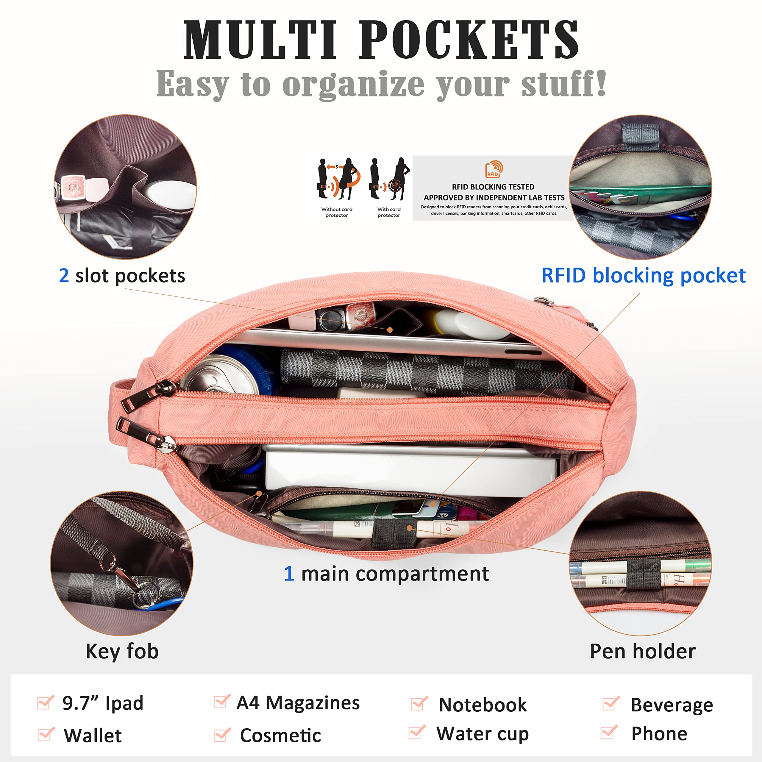 VOLGANIK RFID Blocking Crossbody Bag for Women - Anti-Theft Travel Purse with Multiple Pockets, Lightweight Nylon Fabric (Perfect for Daily Commute, Shopping & International Travel)