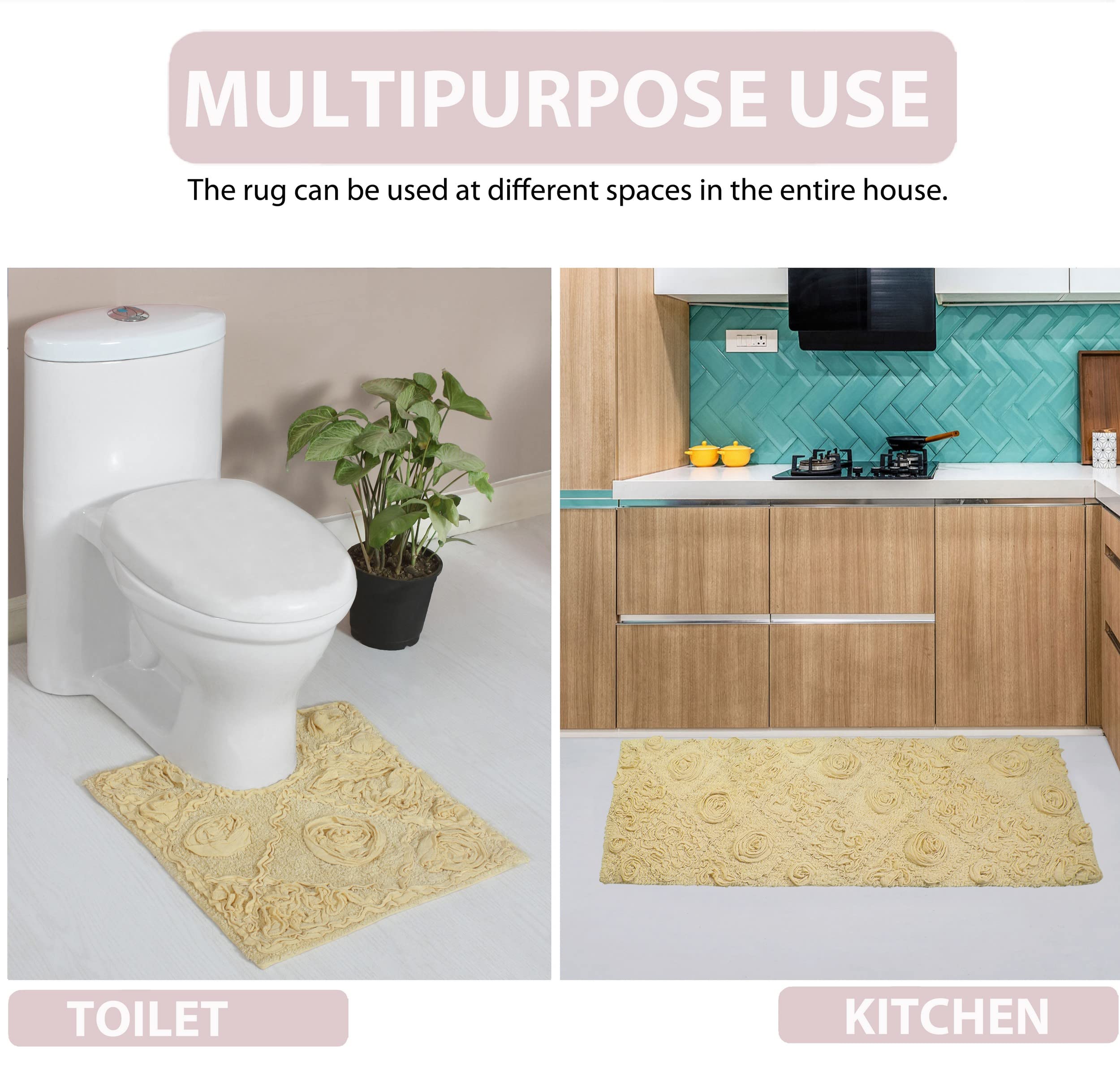 Home Weavers Modesto 100% Cotton Bath Rug Set - Ultra Soft & Absorbent Non-Slip Bathroom Mat, Washable Kitchen Rug, 21x34 Inch Rectangle Yellow - Perfect for Bathroom, Shower & Entryway Floor Protection