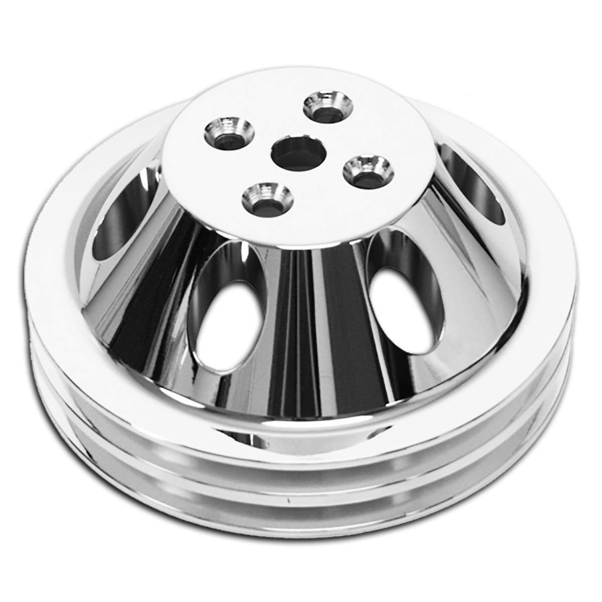 Chevy SB Small Block Aluminum Chrome Water Pump Pulley 2 Groove (Short) - High Performance Replacement for Chevy Engines - Perfect for Racing, Hot Rods & Engine Upgrades