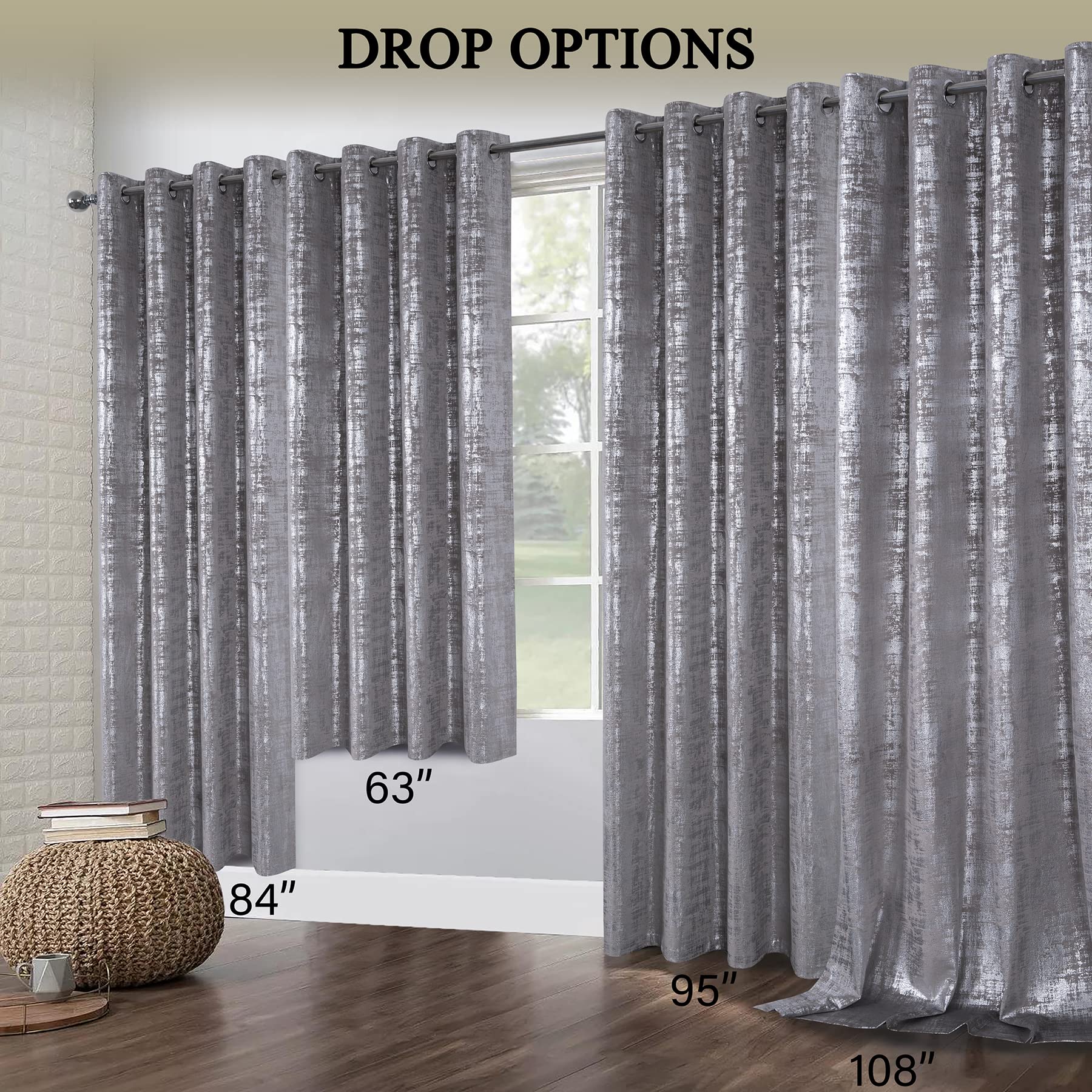 Always4u Champagne Soft Velvet Curtains 84 Inch Length - Luxury Thermal Insulated Blackout Drapes with Silver Foil Print, Set of 2 Panels for Living Room & Bedroom Window Treatments | Perfect for Home Decor, Light Blocking & Noise Reduction