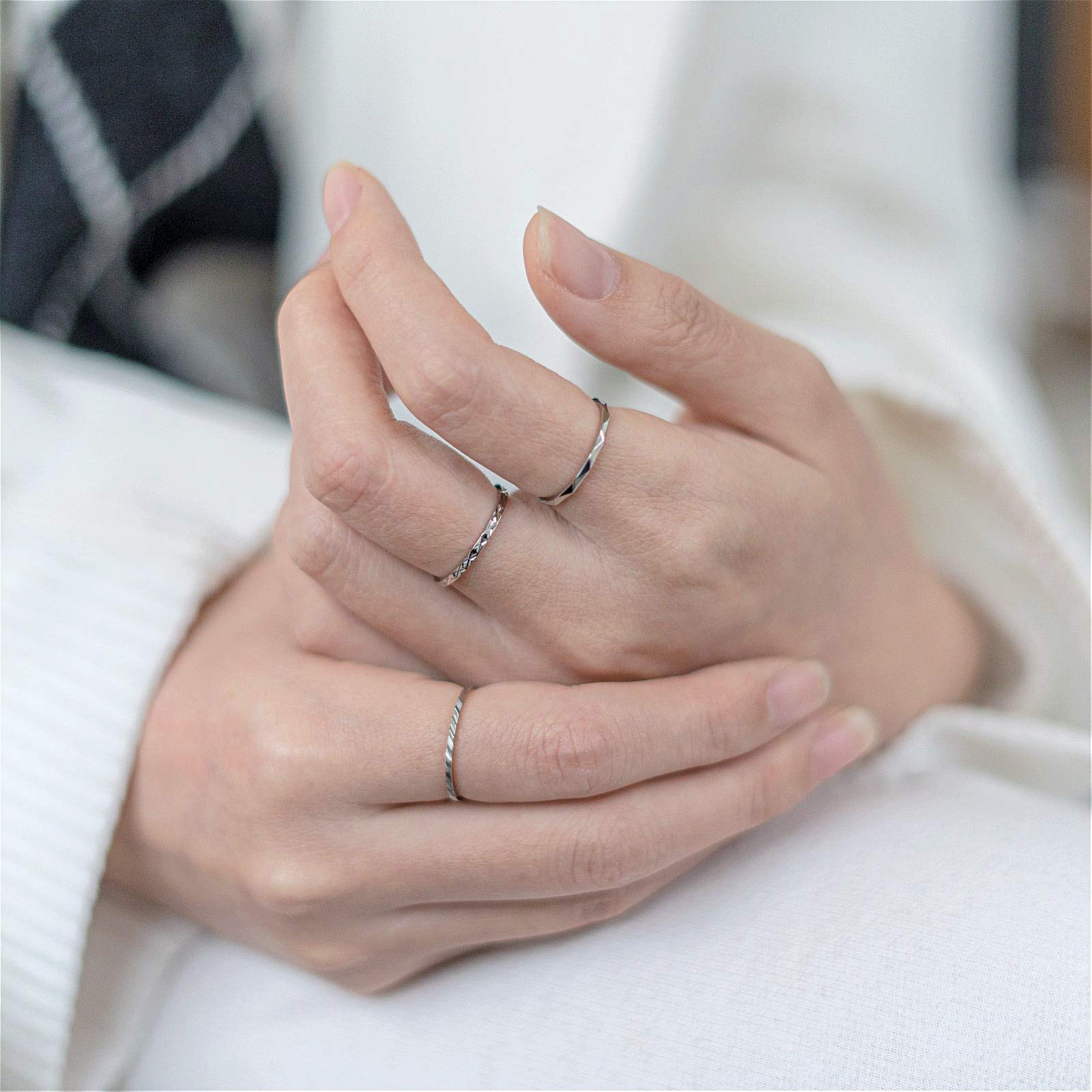 KAZITSAN 3pc Stainless Steel Stacking Rings - Silver/Rose Gold Wedding Bands for Women & Men | Fashion Jewelry Gift