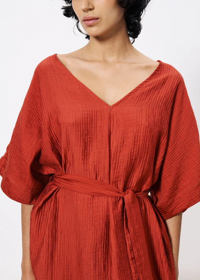 Nickie Women's Midi Dress in Rust Color - Elegant Flowy A-Line Summer Dress for Casual Outings, Date Nights & Office Wear
