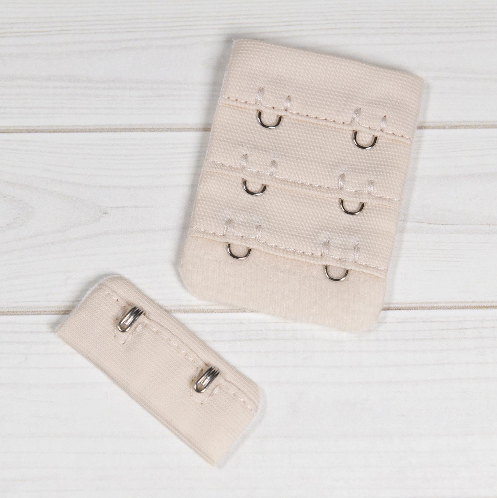 Porcelynne Beige Nude Bra Hook and Eye Closure Replacement - 2 Row Silver Hardware - 1.5 Inch Wide - 1 Pair for Lingerie Repair & DIY Sewing Projects