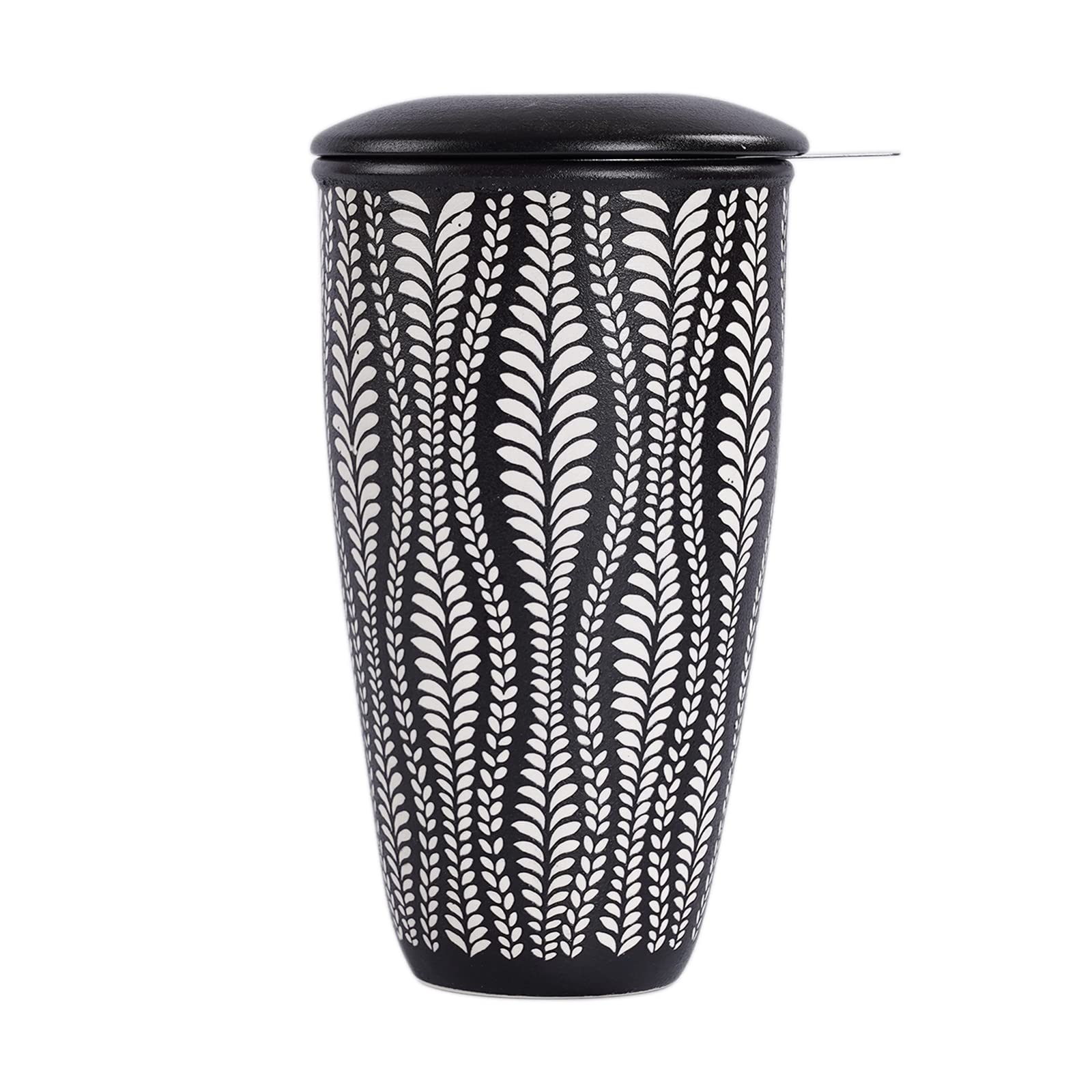 Taimei Teatime 17oz Ceramic Tea Cup with Infuser & Lid - Double-Wall Loose Leaf Tea Mug with Strainer Basket (Black) - Perfect for Home, Office & Gift Giving