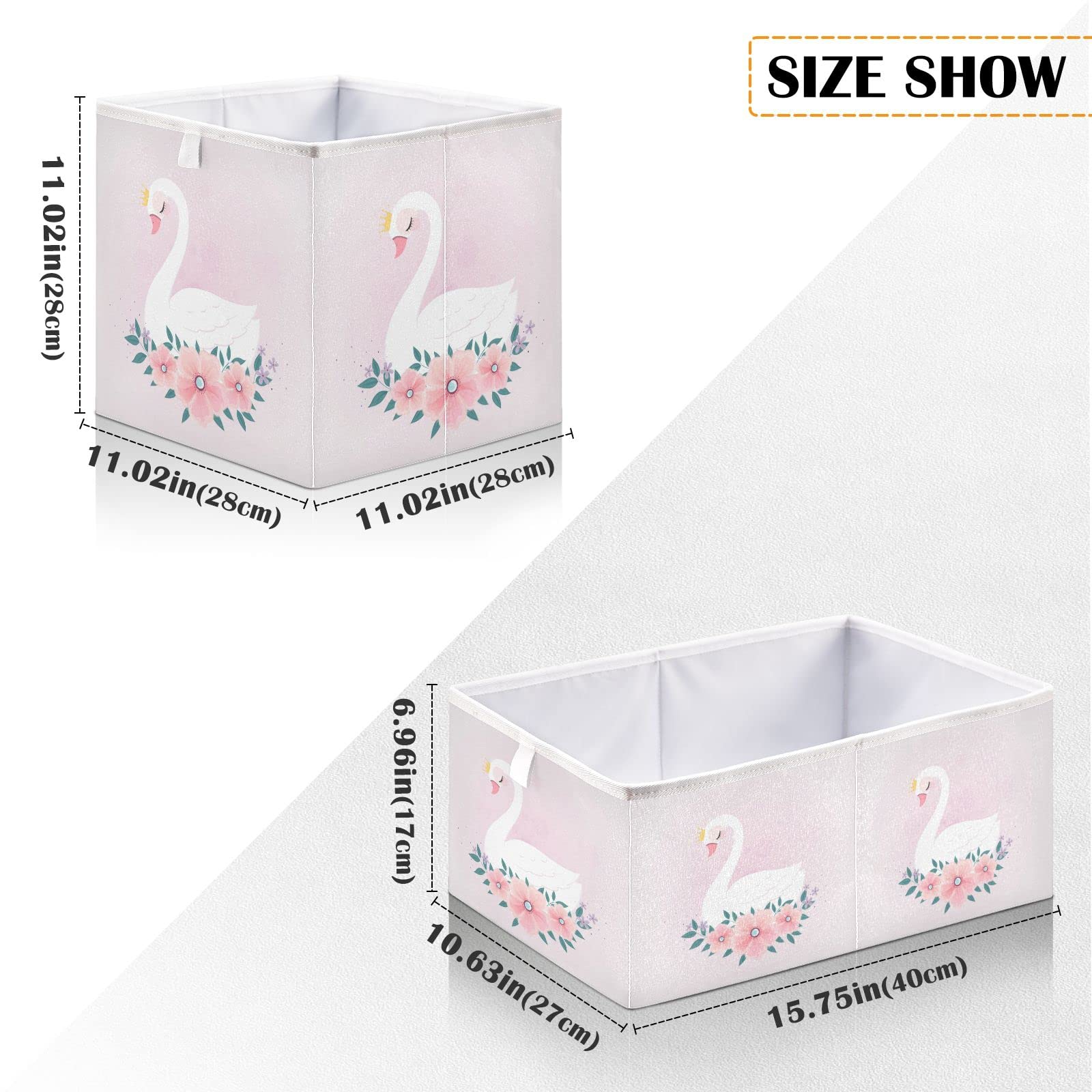 Foldable Collapsible Storage Baskets - 11 x 11 Inch Swan Design Organizer Bin for Shelves, Closet & Pantry | Perfect for Bathroom, Nursery & Toy Storage | Space-Saving Home Organization Solution