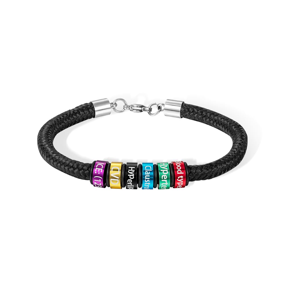 Custom Engraved Medical Alert Bracelet for Men & Women - Personalized Emergency ID Wristband with Adjustable 4.5