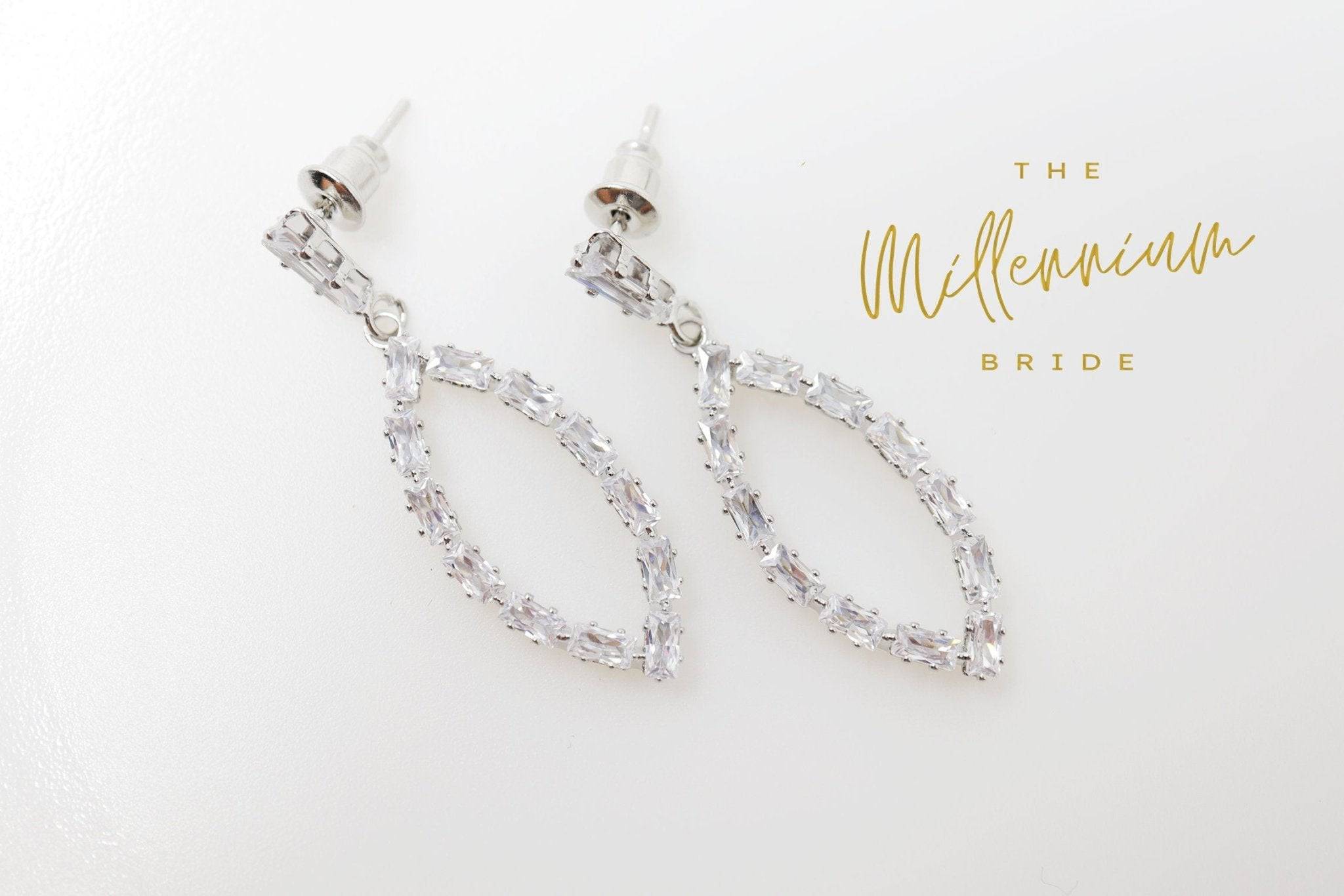 Cubic Zirconia Diamond Leaf Drop Earrings - Elegant Long Bridal Jewelry for Weddings | Crystal Statement Earrings for Prom, Evening Parties & Special Occasions