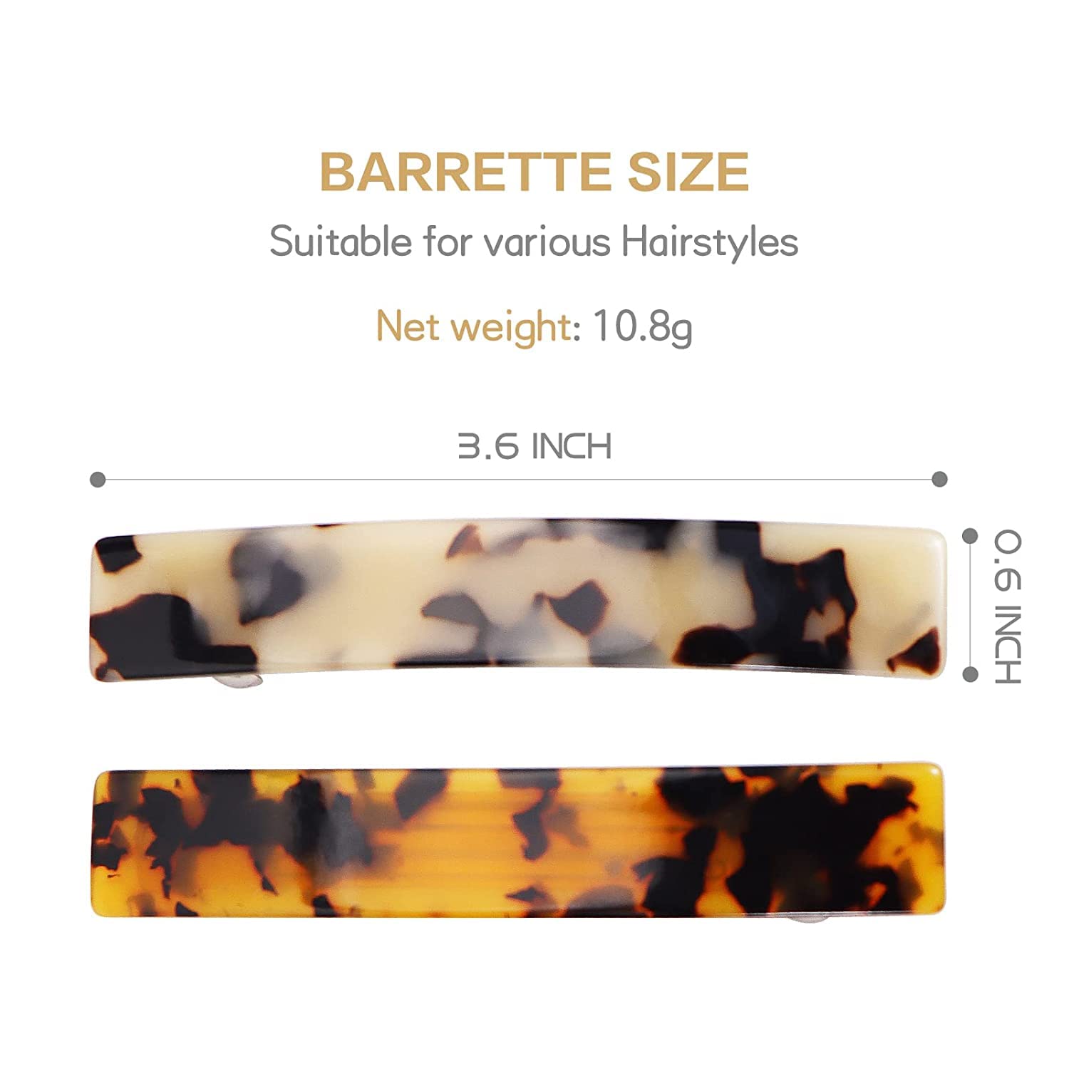 EPARTY 2-Pack French Hair Barrettes - Tortoise Shell Acetate Hair Clips for Women & Girls, Strong Hold Rectangle Hair Accessories with Automatic Metal Clasp - Perfect for Work, Weddings & Everyday Styling