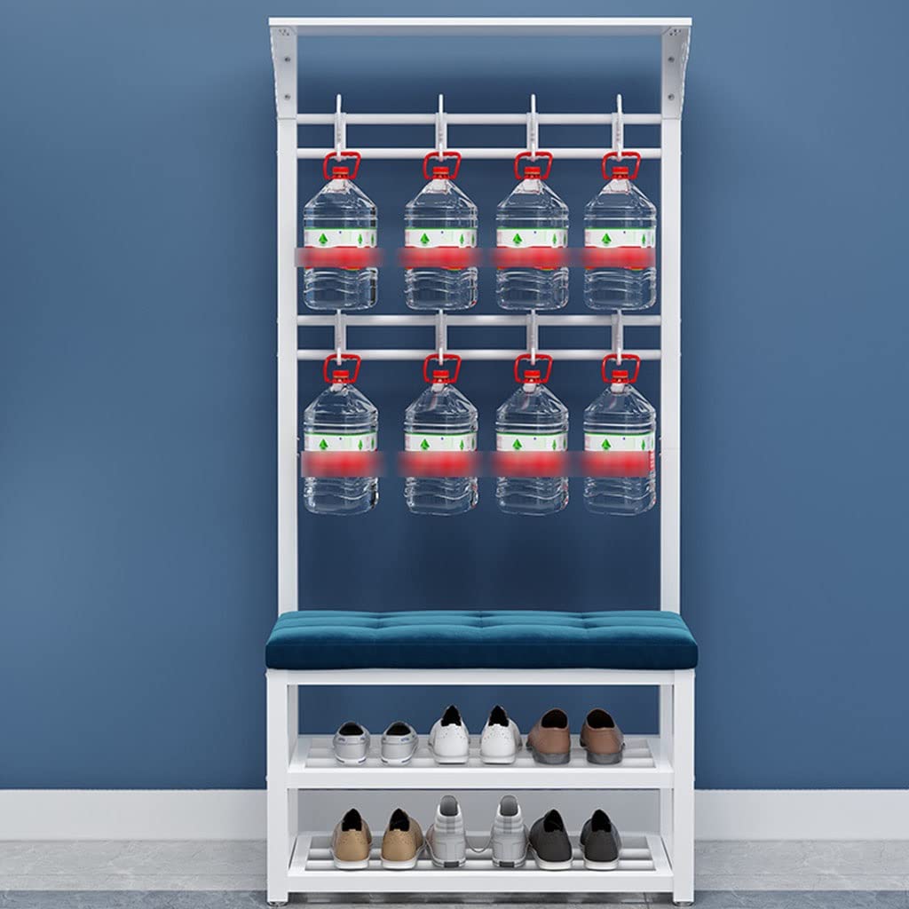 White Entryway Hall Tree with Shoe Bench & Coat Rack - 60