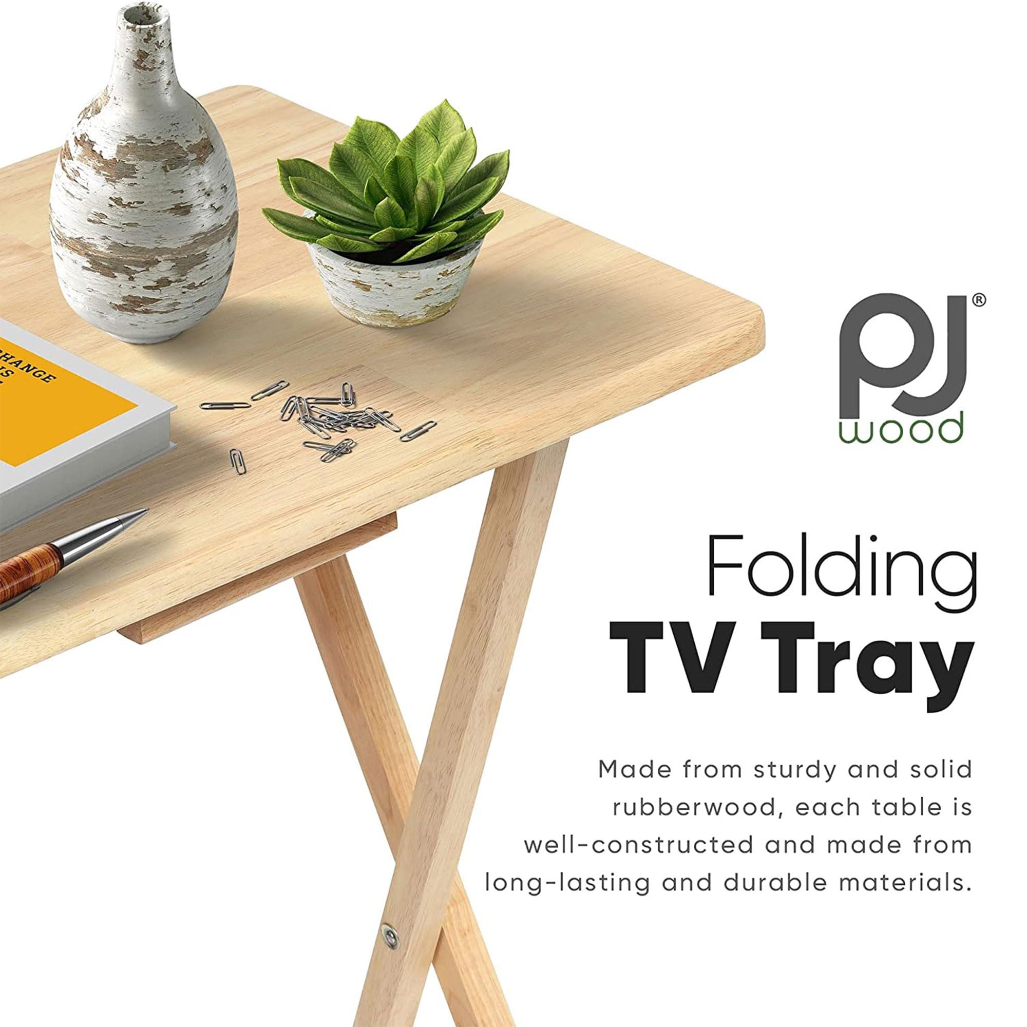 Premium Solid Wood Rectangular Folding TV Tray Table - 10-Piece Portable Snack Serving Set with Natural Finish | Perfect for Movie Nights, Gaming Snacks & Bedroom Breakfast in Bed