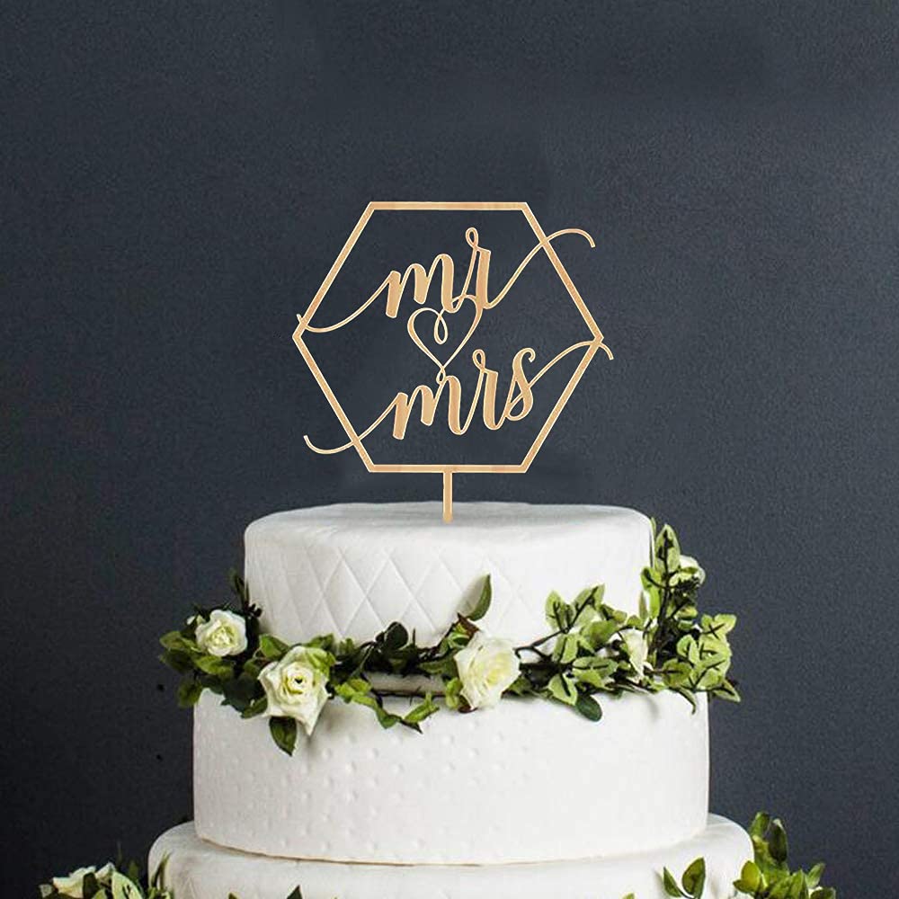 Personalized Geometric Wooden Wedding Cake Toppers - Mr & Mrs Monogram Rustic Cake Decoration for Wedding, Anniversary, Engagement & Birthday Parties - Perfect for Rustic, Boho & Farmhouse Wedding Themes