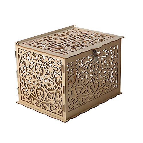 FixtureDisplays® Rustic Wood Wedding Card Box - DIY Gift Card Holder for Wedding Reception, Bridal Shower & Anniversary | Perfect for Wedding Banquet Decor & Money Gift Collection (Model 15113)
