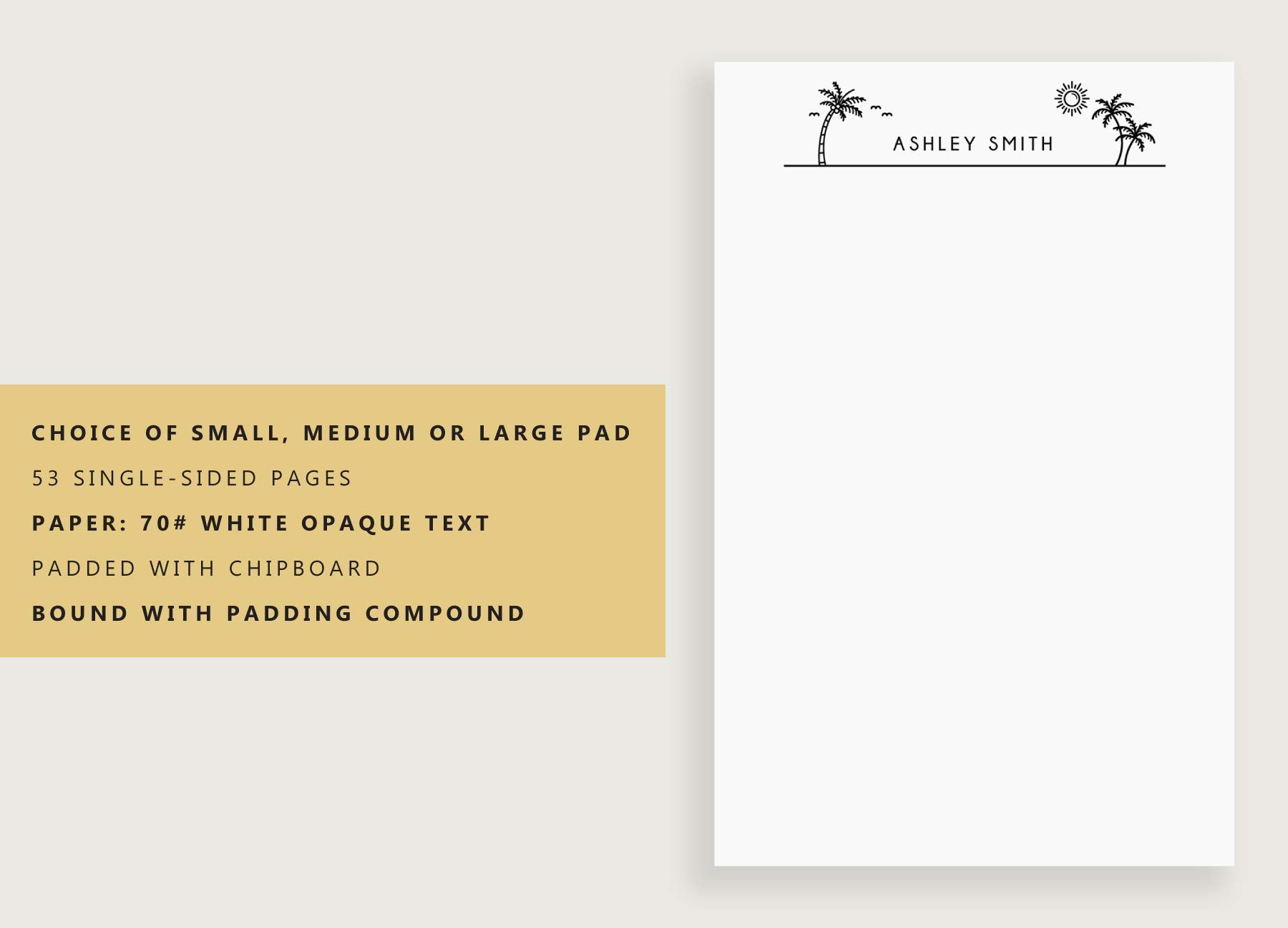 Personalized Notepads for Women - Beach Palm Tree Design Writing Paper, Lined & Unlined Options, 3 Sizes (Small, Medium, Large) - Perfect for Journaling, Letter Writing & Office Use