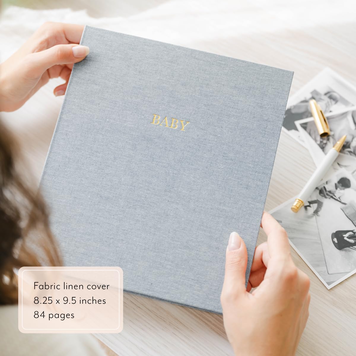 Premium Sugar Paper Baby Keepsake Book - Gender Neutral Memory Journal for Pregnancy to First Year Milestones | Cloth Hardcover with Pocket Storage | Perfect Baby Shower Gift & New Parent Present | Mist Green Cover | Ideal for Recording First Smiles, Steps & Special Moments