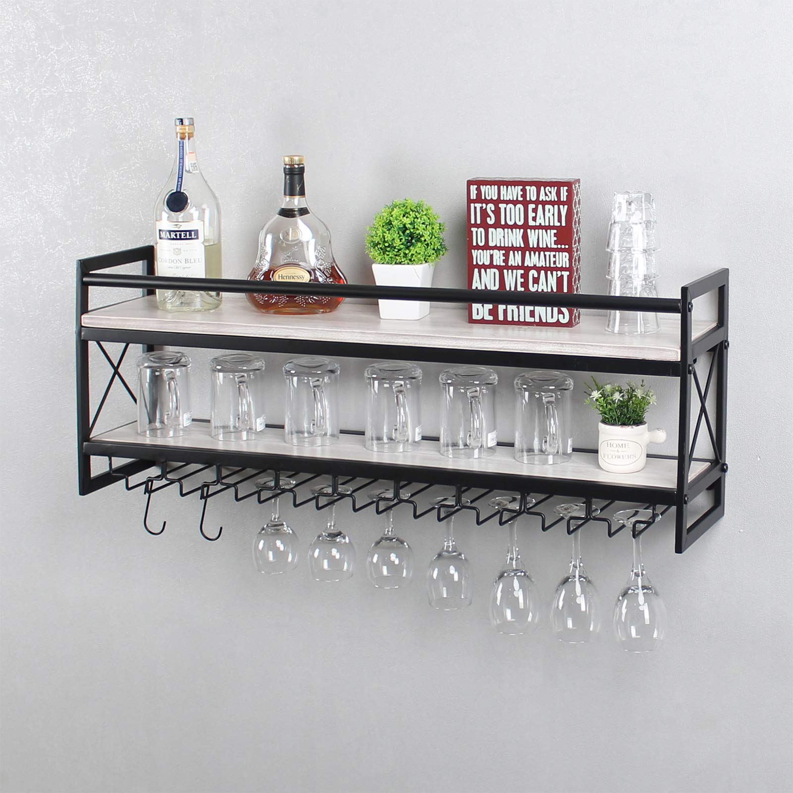 MBQQ Industrial 2-Tier Wood Wine Rack - 36