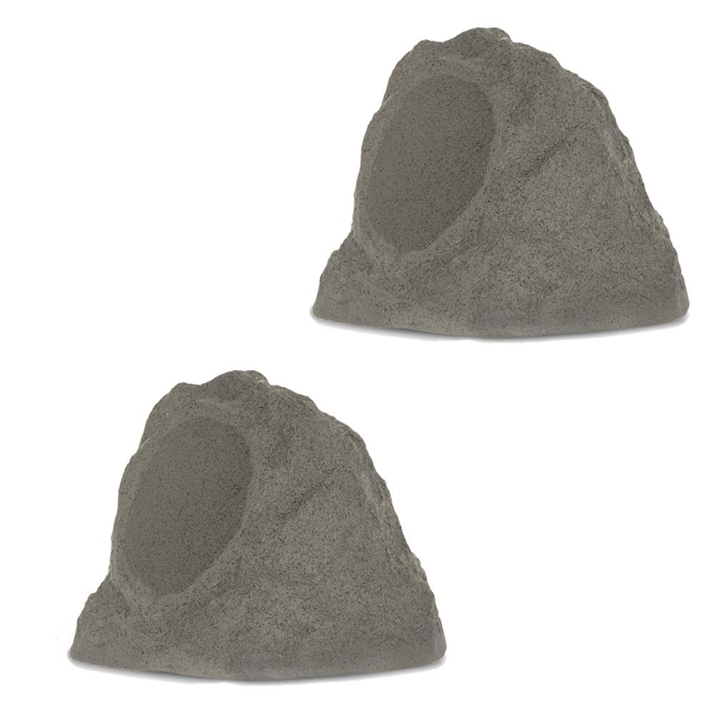 Theater Solutions by Goldwood B63GR Wireless Rechargeable Bluetooth Outdoor 6.5 Inch Rock Speaker System – Slate Gray, Set of 2, 200W – Perfect for Patio, Garden, Poolside & Backyard Entertainment