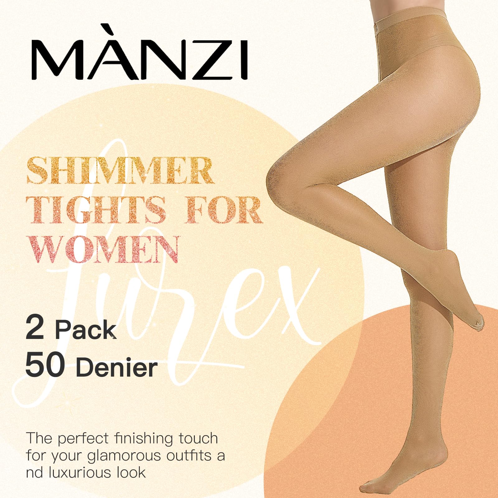 MANZI Women's Lurex Glitter Tights - Metallic Sparkly Stockings & Shimmer Pantyhose (2 Pairs) - Perfect for Parties, Holidays & Special Occasions