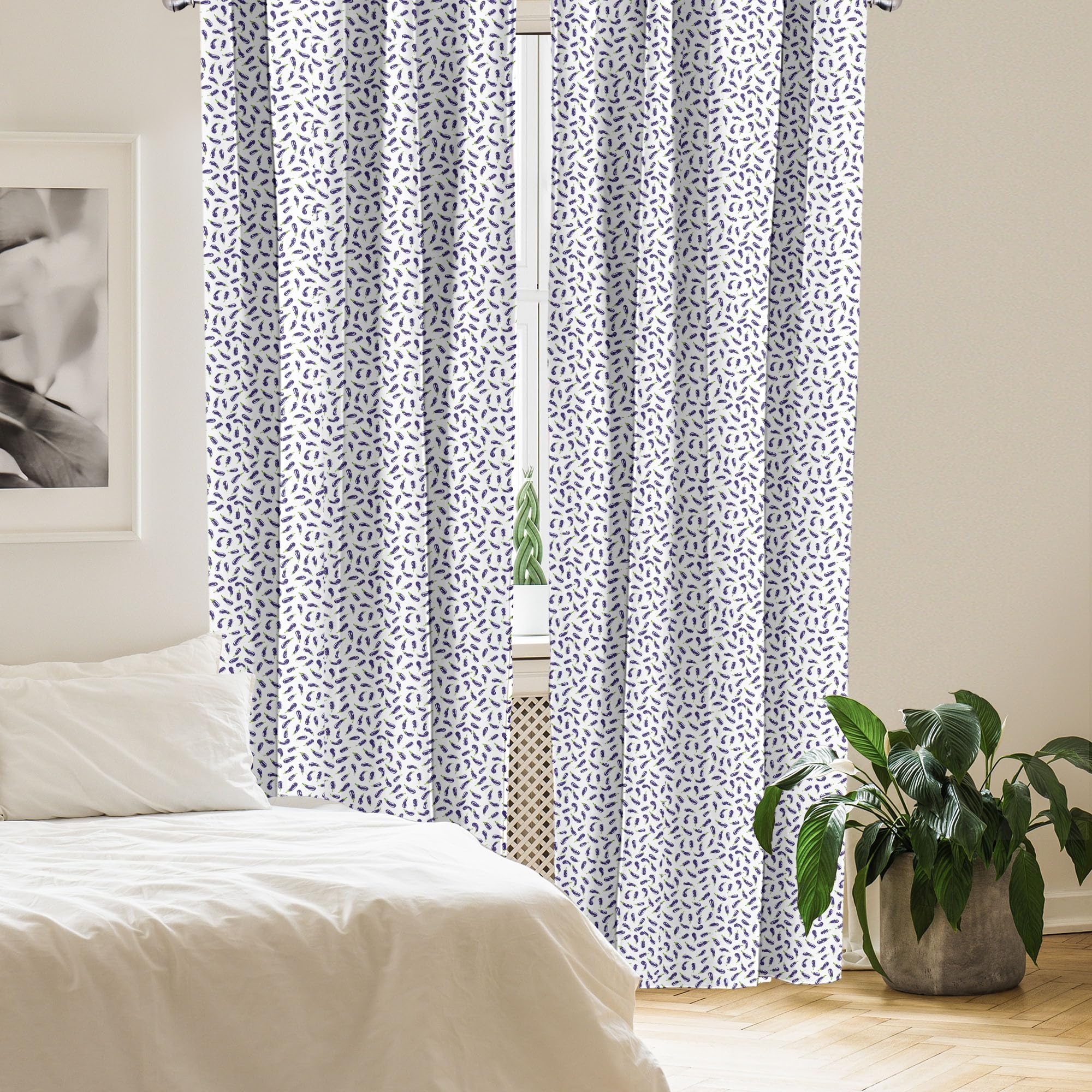 Ambesonne Eggplant Curtains - Purple & White 28x63