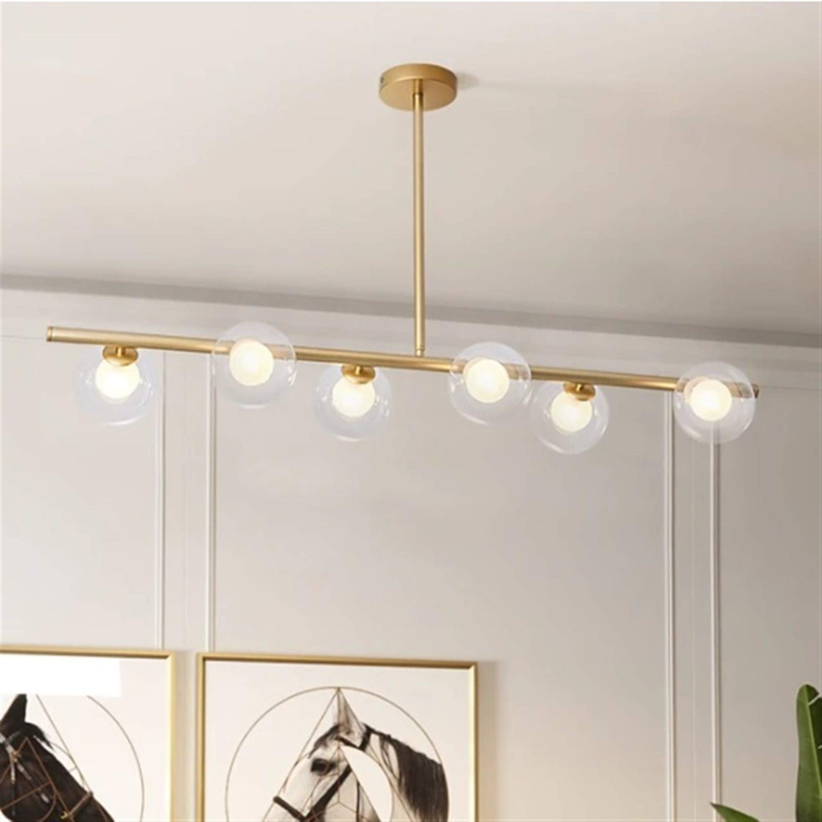 Modern Nordic Style 6-Light 98cm Island Chandelier - Metal & Glass Pendant Light with Painted Finishes for Living Room, Dining Room, Bedroom | Magic Bean Molecular Design | American Long Ceiling Lamp for Home Decor & Ambient Lighting