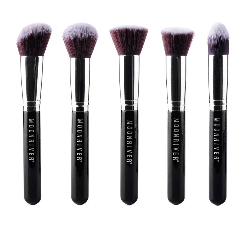 Premium 5-Piece Kabuki Makeup Brush Set with Travel Case - Professional Makeup Brushes for Foundation, Blush & Powder Application - Perfect for Home, Travel & Professional Makeup Artists