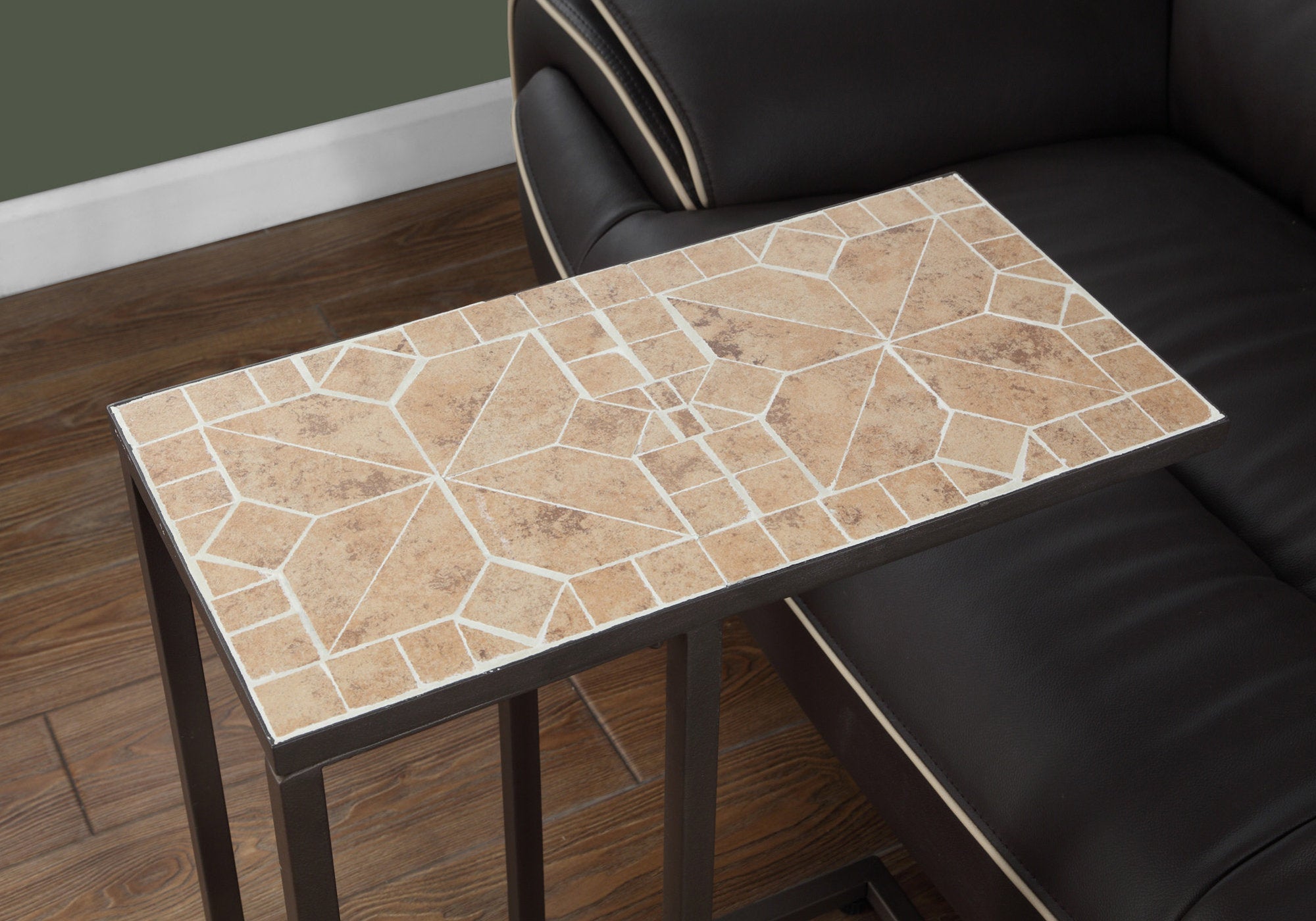 Rustic Terracotta Tile Top Accent Table with Hammered Brown Base - Perfect for Living Room, Bedroom, or Entryway Decor