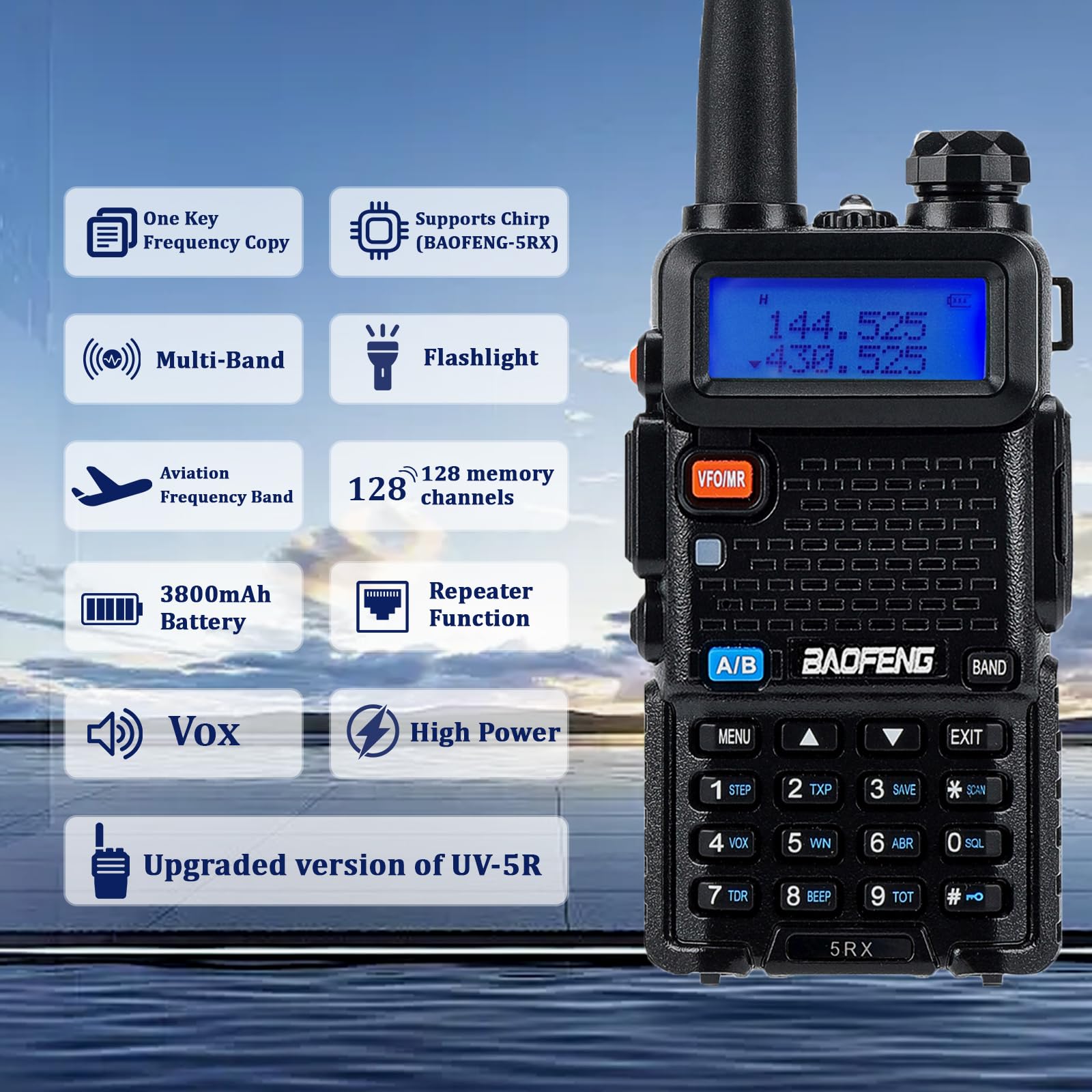 BAOFENG UV-5RX 8W Dual Band Walkie Talkies (144-148MHz & 430-450MHz) - Upgraded Ham Radio with 1800mAh Rechargeable Battery & Earpiece - Perfect for Outdoor Adventures, Construction Sites, and Emergency Communication