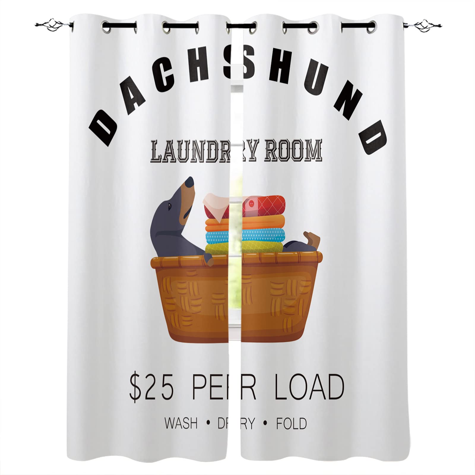 Blackout Curtains 52x72 Inch - Thermal Insulated Room Darkening Window Drapes with Grommets (Set of 2) - Perfect for Bedroom, Nursery & Home Theater - Dachshund Wash Dry Fold Design for Laundry Room Decor