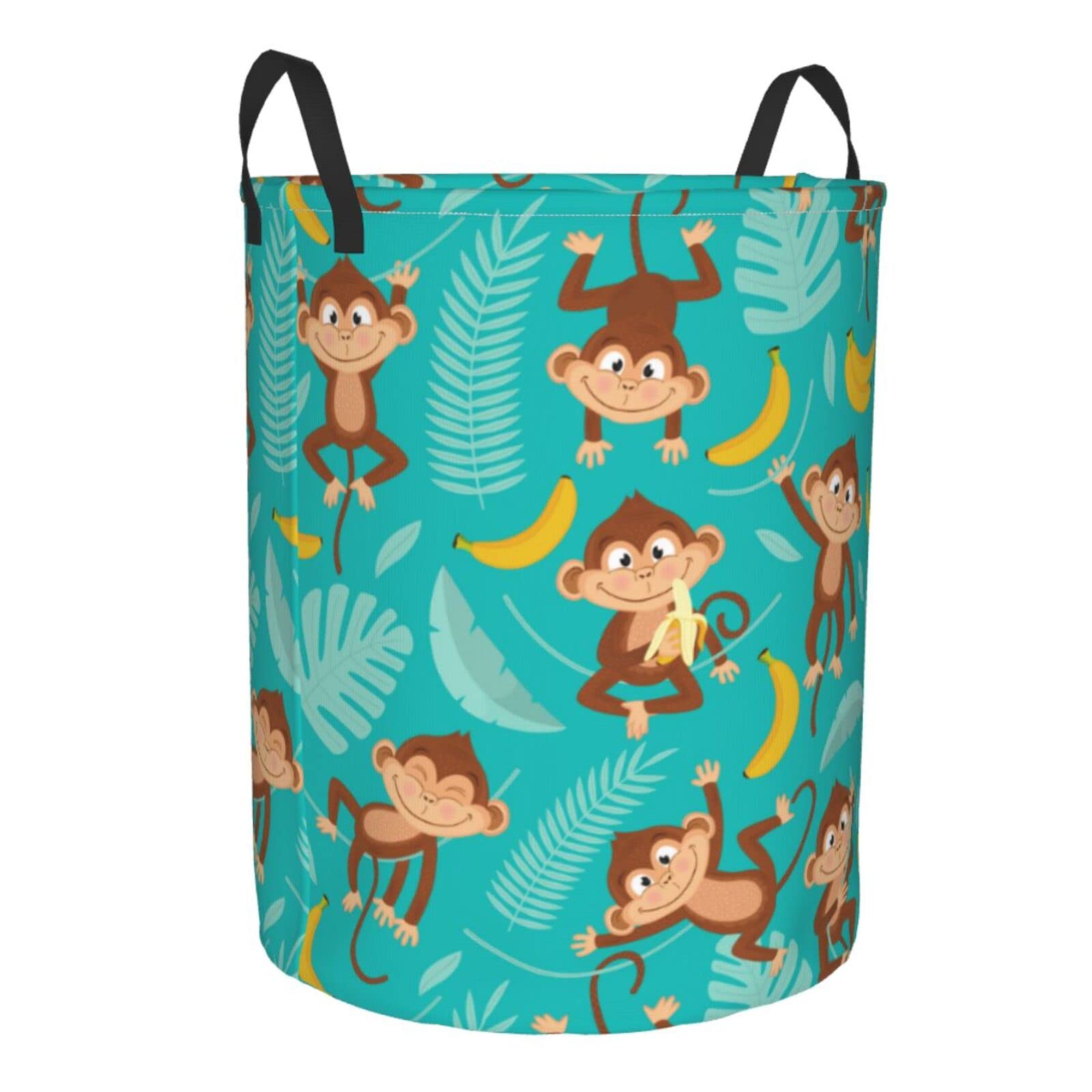 Funny Monkey Collapsible Laundry Basket - Waterproof Fabric Hamper with Handle for Clothes, Toys & Storage | Large Organizer Bin for Bathroom, Bedroom & Kids Room | Cute Tropical Banana Design